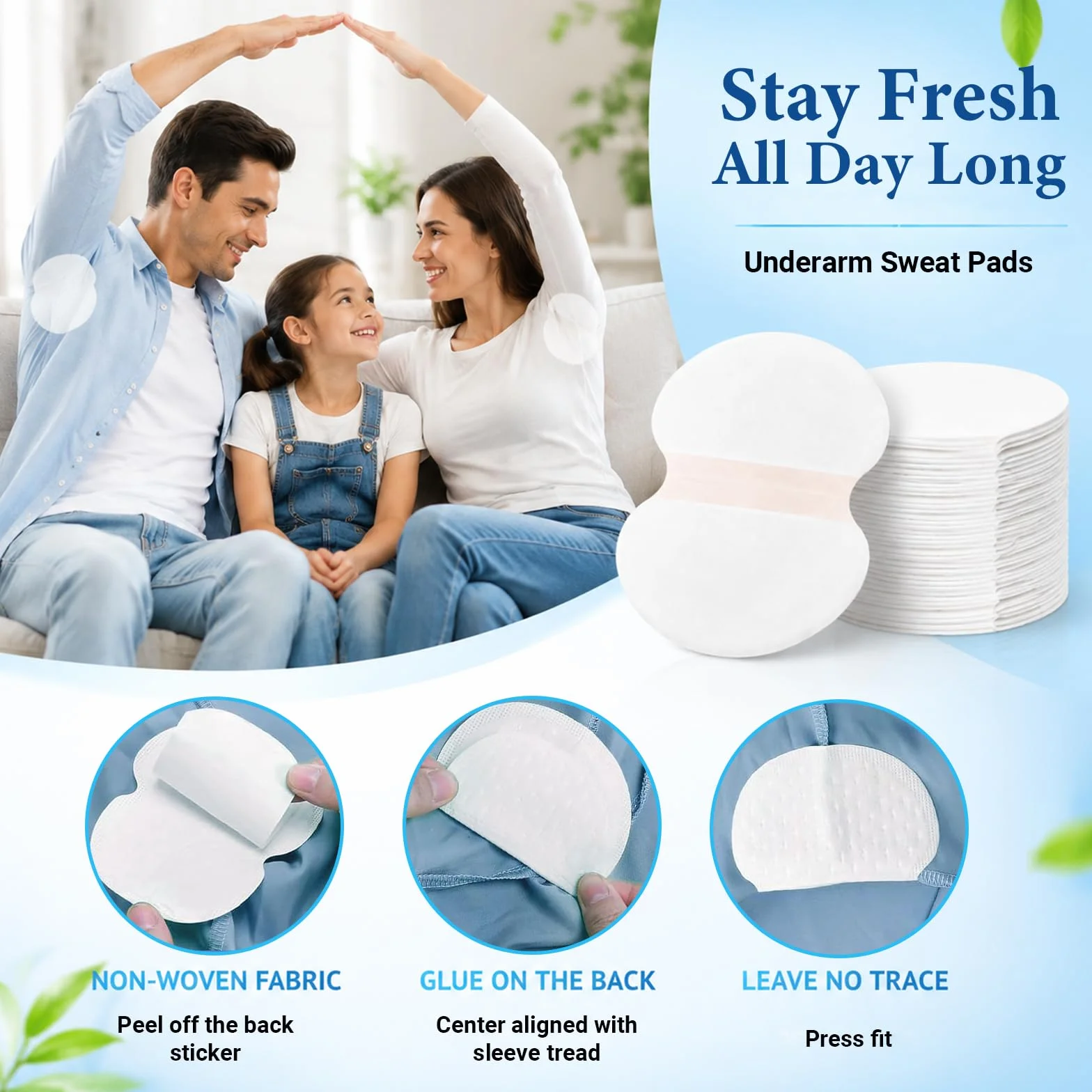Almohadillas Autoadhesivas para Axilas, Protectoras para el Sudor, Invisibles, Absorción y Reducción de Olor, 80 Piezas