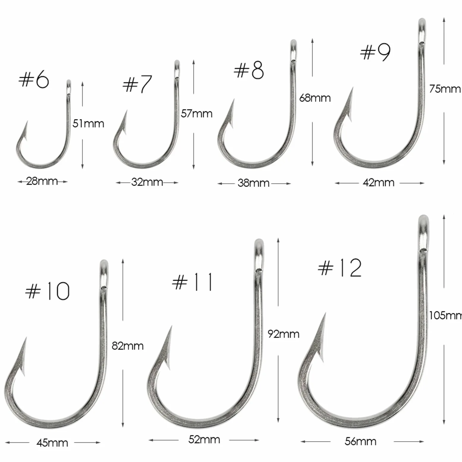 Gancho de Pesca Anzuelos de Pesca de Acero Inoxidable de 10 Piezas, anzuelos de Agua Salada, anzuelos de Pesca de mar, tamaño #6-#12 Alicates de Pesca (Size : 7#)