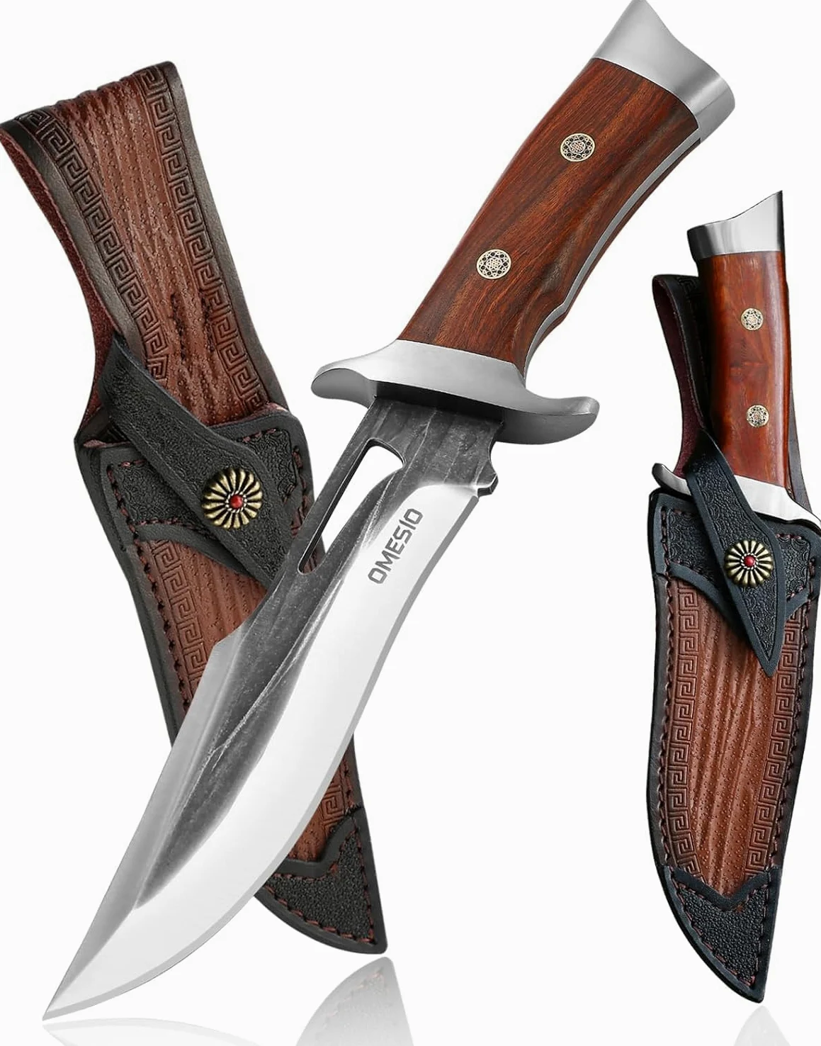 Omesio Cuchillo de Hoja Fija con Funda, 11.22'' Full Tang Cuchillos de Caza de Supervivencia para Hombres