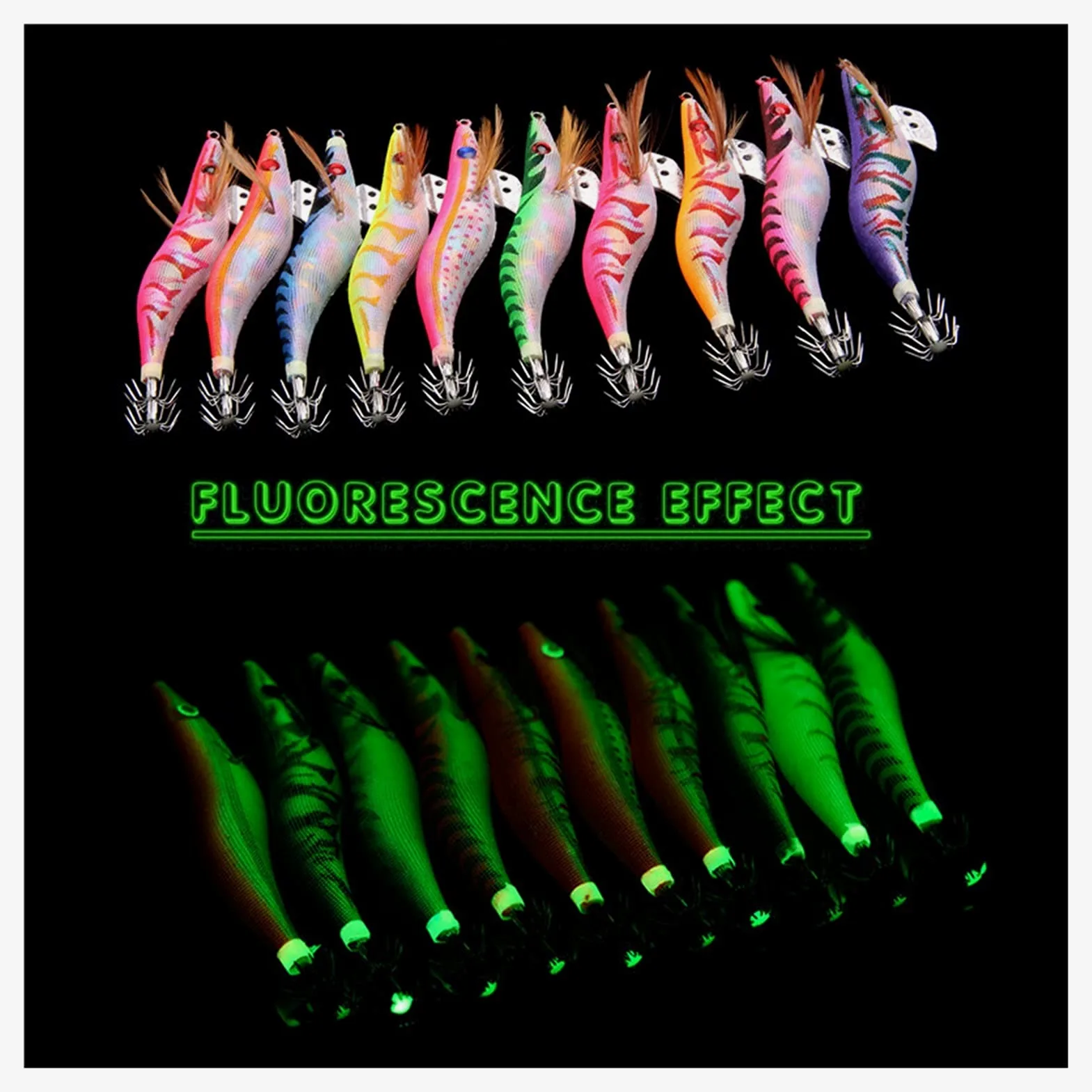 Señuelos de Pesca Señuelos de pesca Cebo de calamar Camarón de madera Jig gancho Pesca Pulpo de pulpo señuelos Jigging LUTE LURE LUTING LUMING CON BOLSA 10pcs Cebos Artificiales ( Color : 12g 10pcs )
