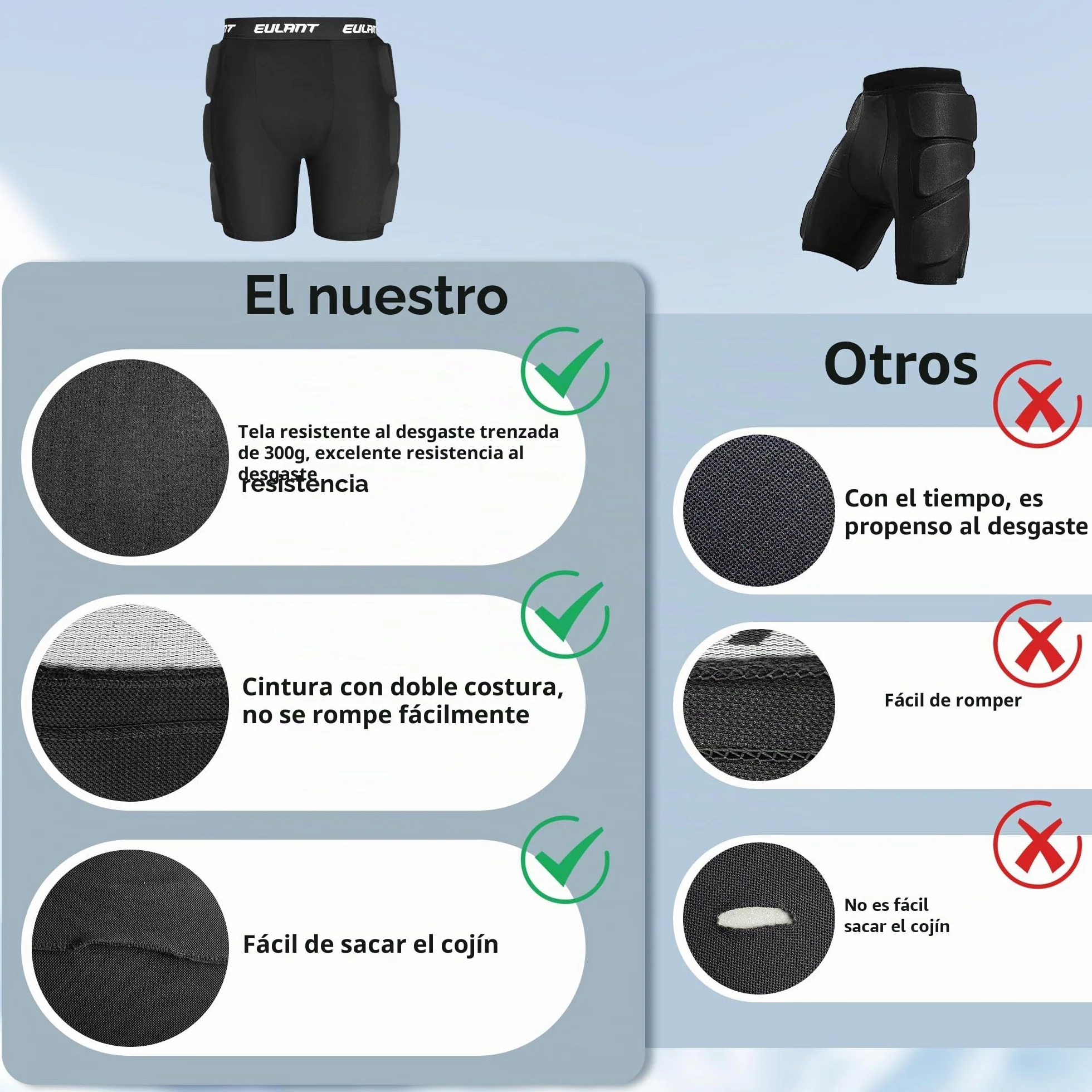 Pantalones Cortos Acolchados de Protección para Snowboard y Esquí con Almohadillas 3D para Cadera y Coxis