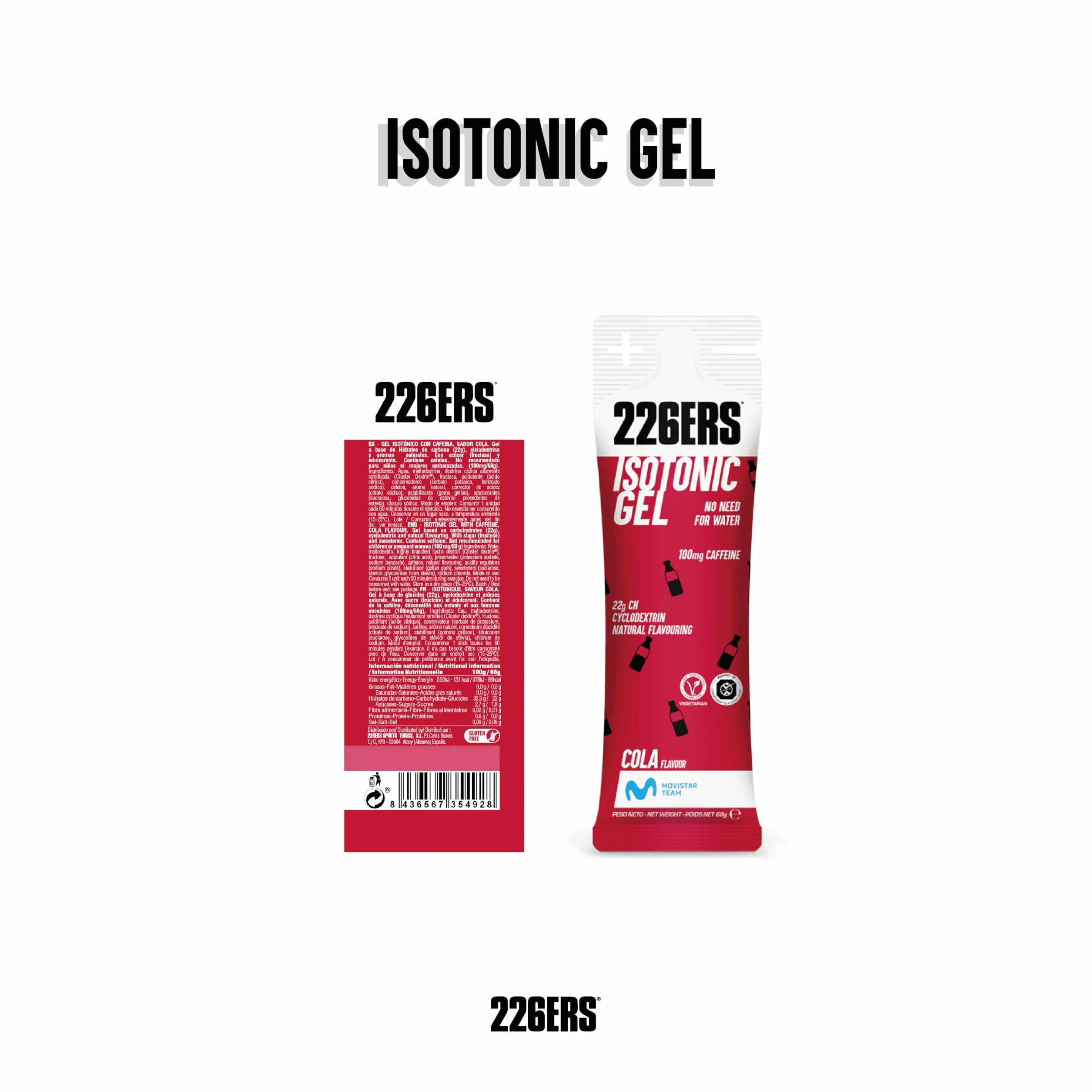 226ERS Isotonic Gel Energético Deportistas Carbohidratos Cafeína Stevia Cola 1 Gel