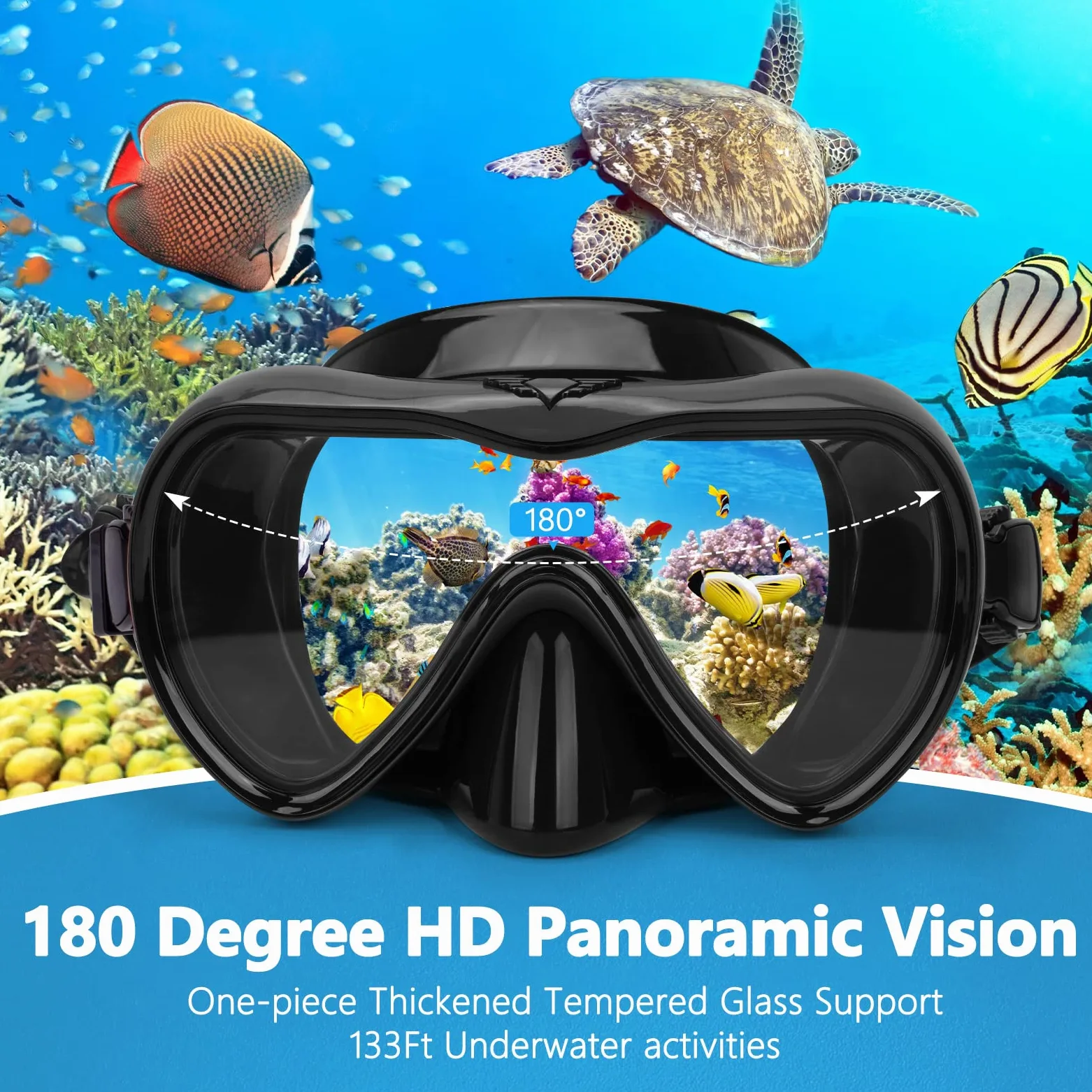 Gafas de natación, gafas de buceo antivaho con cubierta para la nariz, máscara de buceo de silicona antifugas para adultos, máscara de natación de vidrio templado HD de 180 grados para esnórquel con
