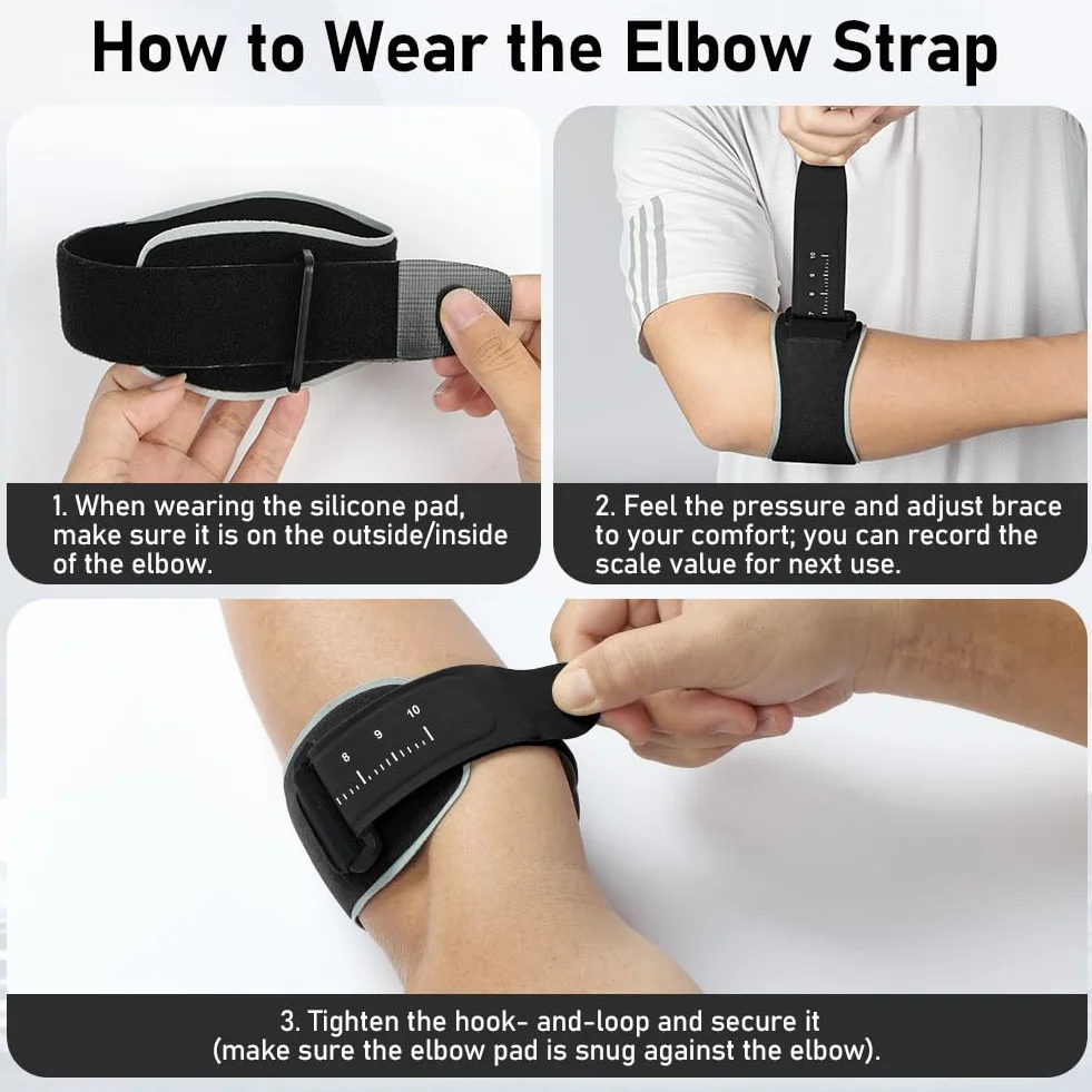 Coderas Epicondilitis Cinta de Codo Tenista con Almohadilla de Silicona 3D Ajustable para Tendinitis Alivio del Dolor Negro