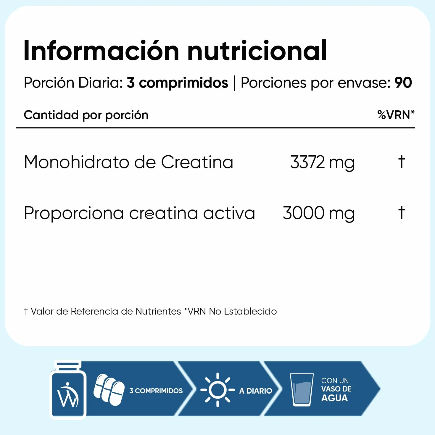 Creatina Monohidratada 3000mg 270 Comprimidos 3 Meses Suplemento Deportivo Vegano Sin OGM