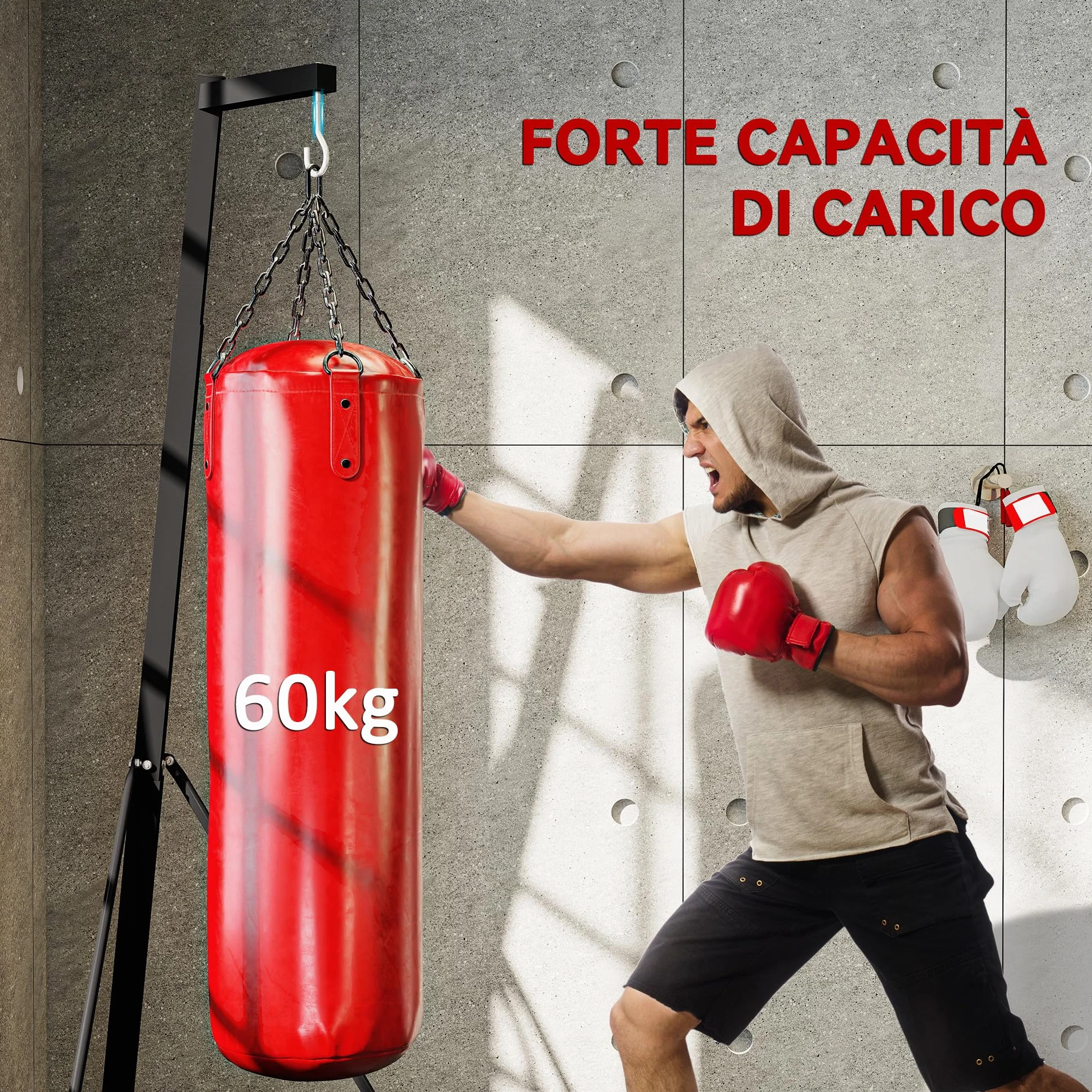 SPORTNOW Soporte de Saco de Boxeo Plegable Soporte para Bolsas de Boxeo de Pie con Altura Ajustable en 10 Niveles para Entrenamiento en Gimnasio Hogar 170x90x182-225 cm Negro