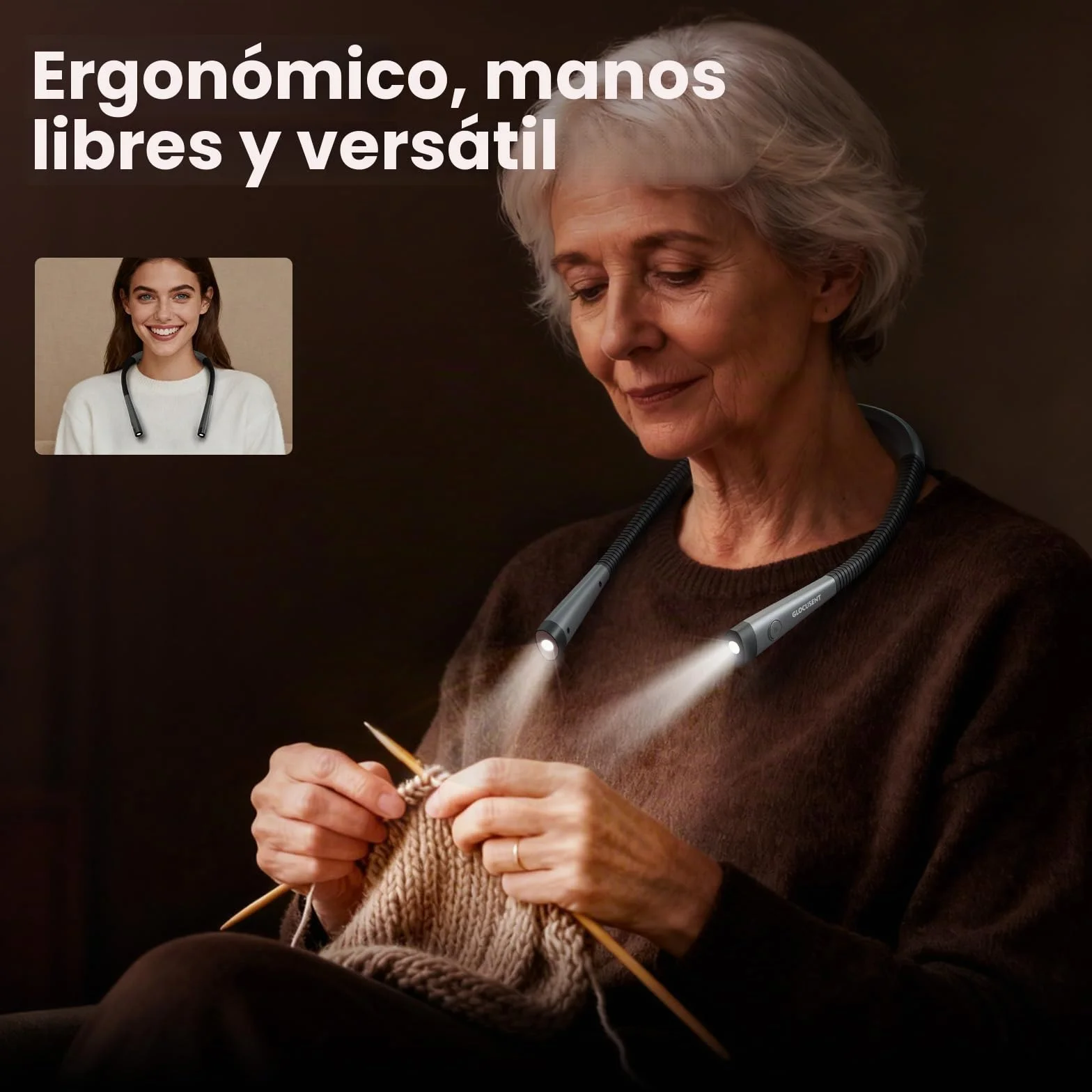 Glocusent Luz de Lectura, Lampara Recargable 3 Colores 6 Niveles Brazos Flexibles