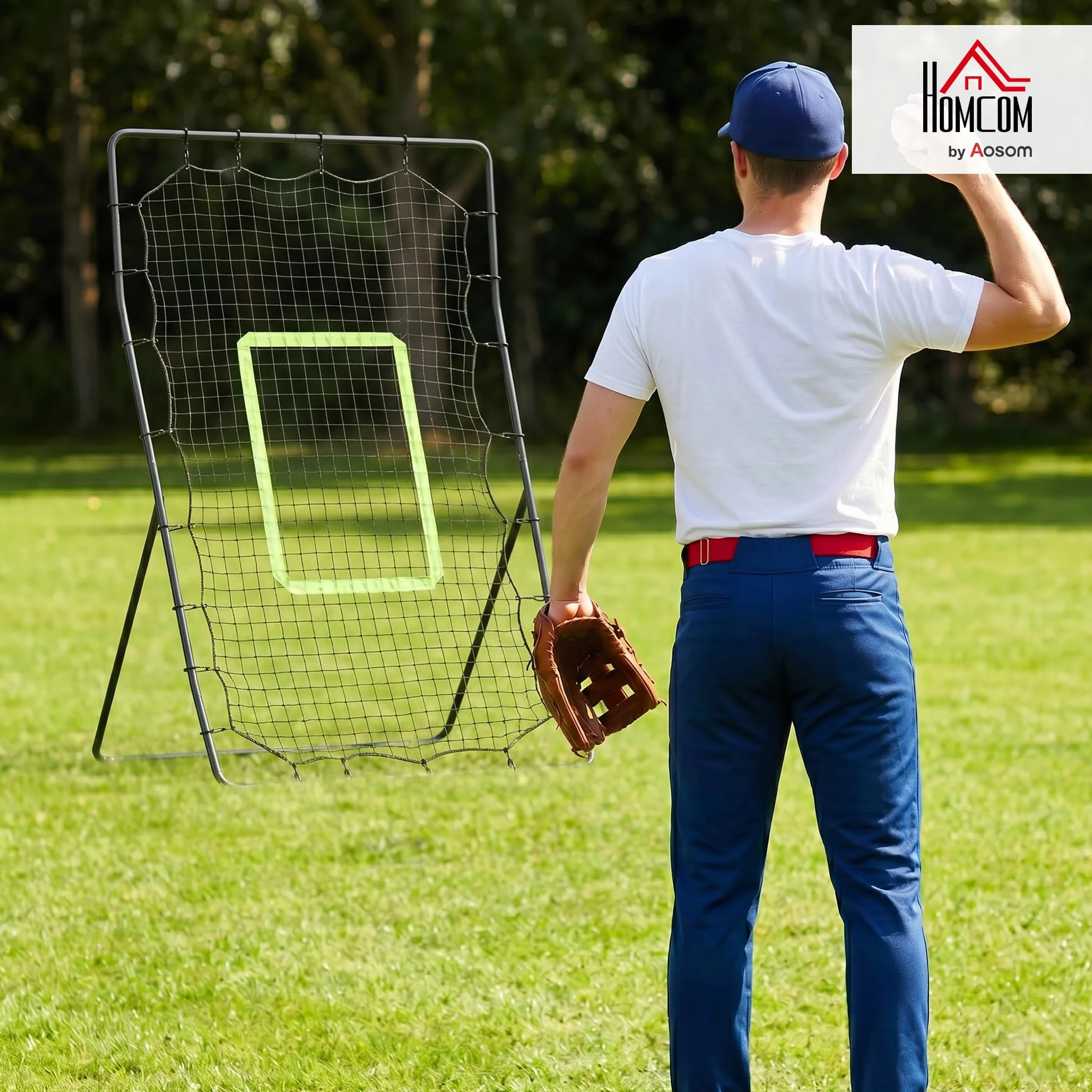 HOMCOM Red de Béisbol Red de Práctica de Béisbol y Softbol con Marco Metálico y Ganchos para Entrenamiento de Fútbol Tenis 123x90x174 cm Negro