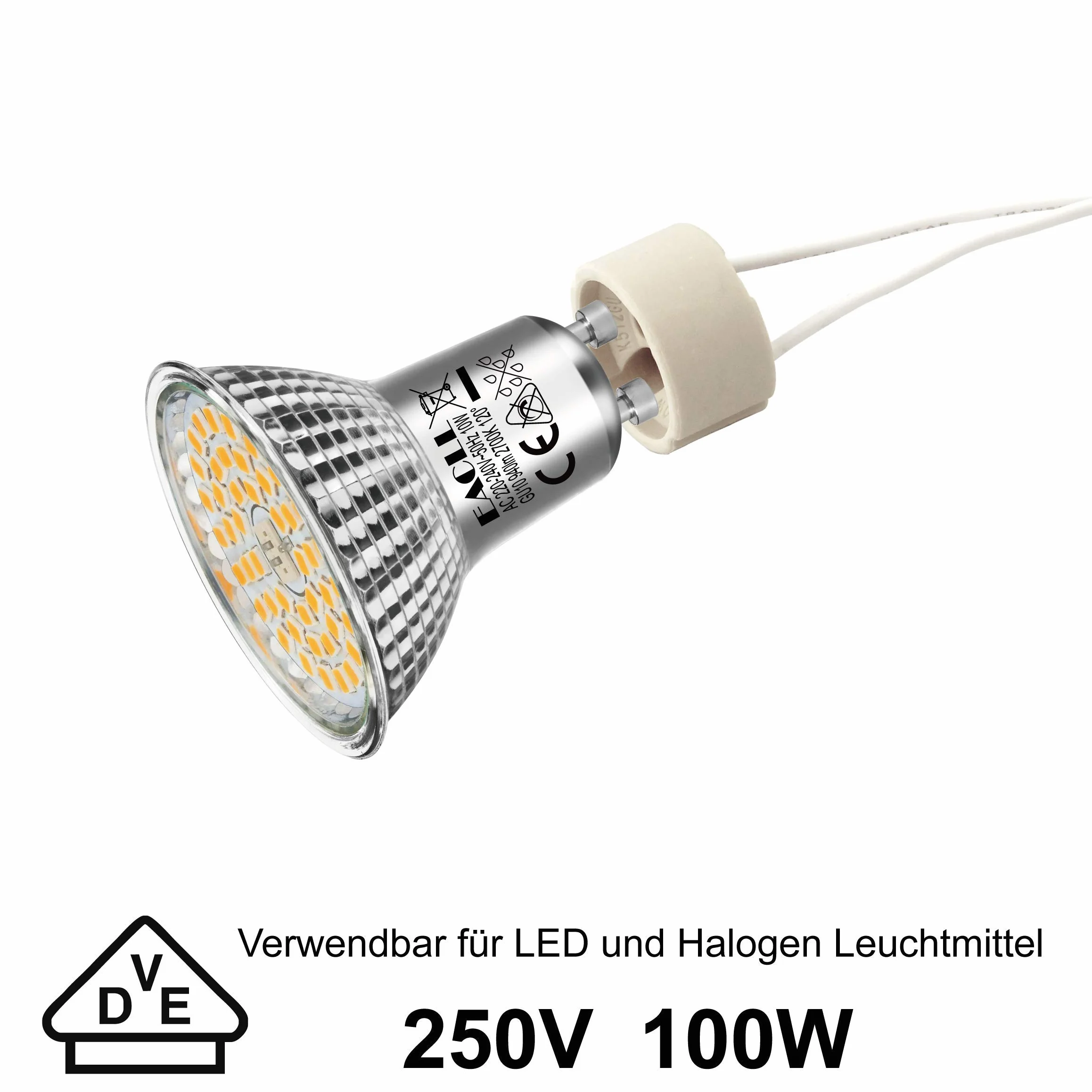 EACLL GU10 Bases para Lámparas, Casquillo Portalámparas Zócalo de Cerámica, Pack de 10, Con Cable de Silicona