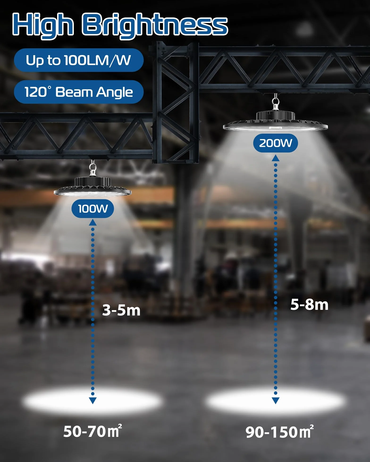 UFO Lámpara de Alta Bahía LED 200W 20000LM 6500K IP65 Impermeable para Garaje Fábrica Taller