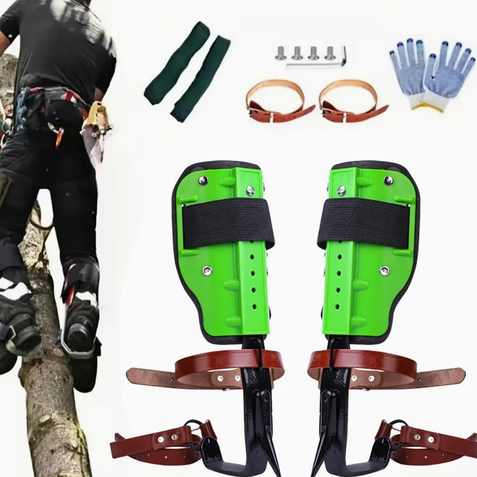 Picos para trepar árboles,Equipo para trepar árboles,Zapatos para trepar árboles,2PCS Diente único,Placa de Suelo Gruesa,con Cierre a presión Correa de Piel de Vacuno y Guantes,para trepar árboles