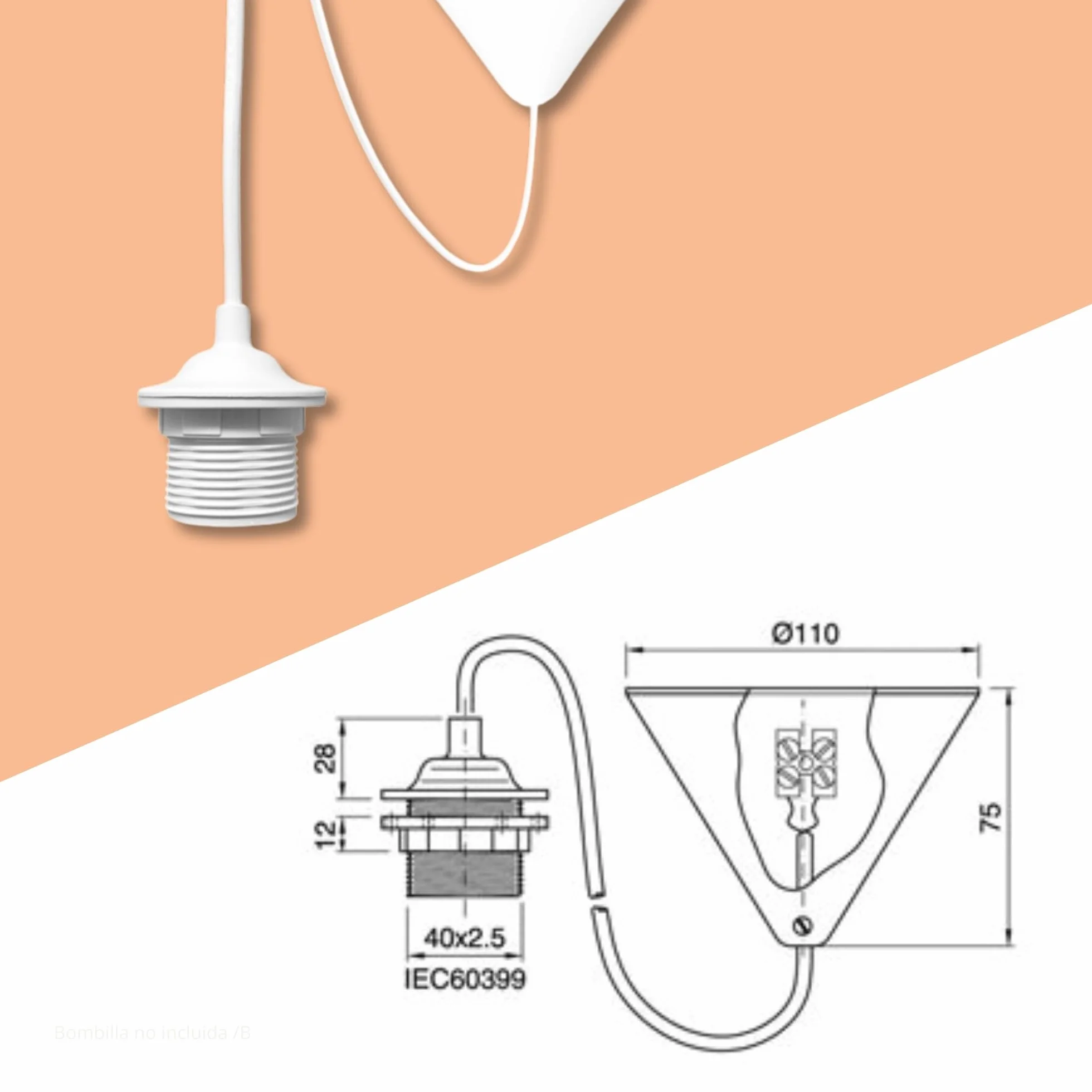 Lámpara Colgante Blanca de Plástico E27 con Cable PVC 80 cm Flexible