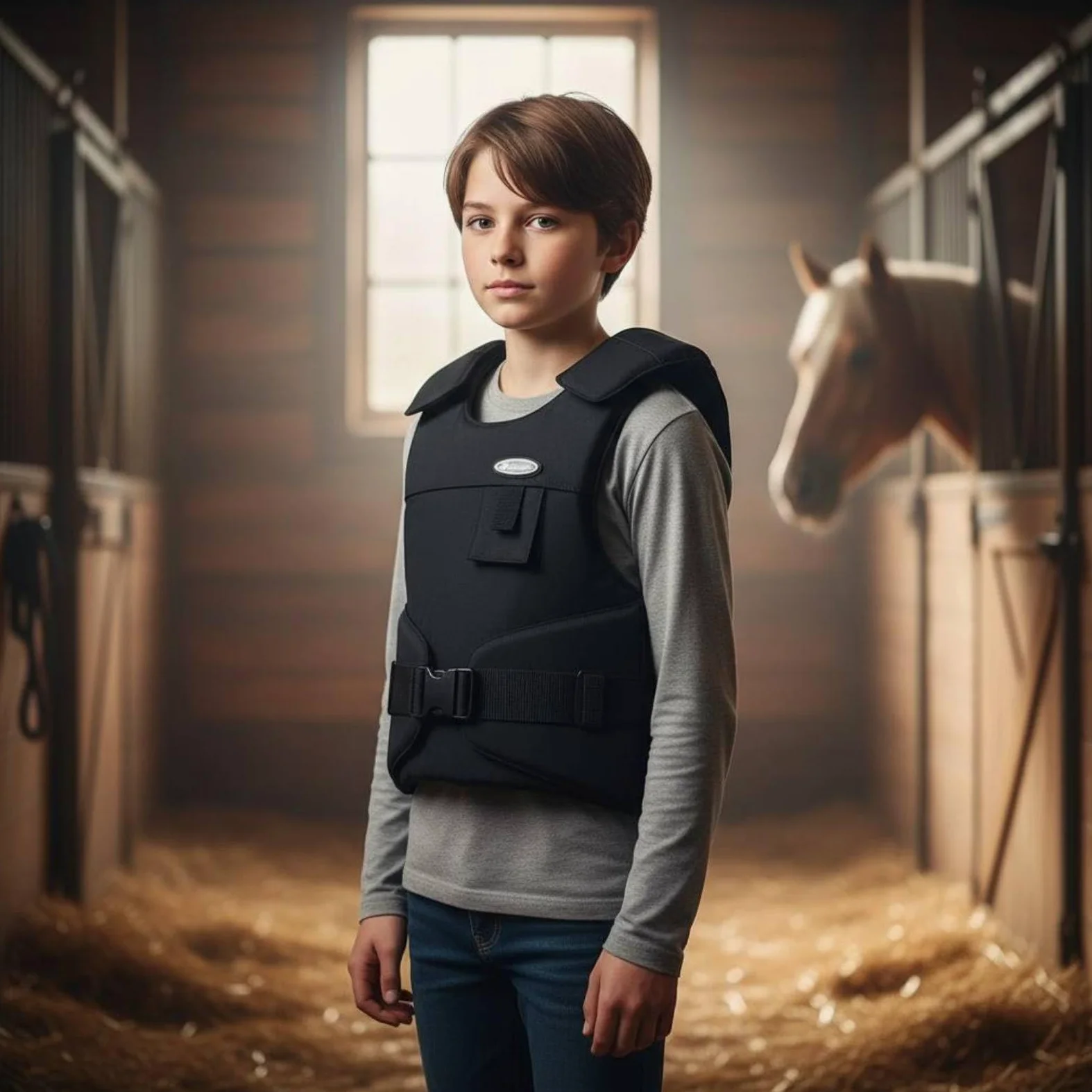 Gralara Chaleco de Equitación Infantil Protector de Montar para Protector Torácico Poliéster Liviano Que Permite Movimiento con Correas