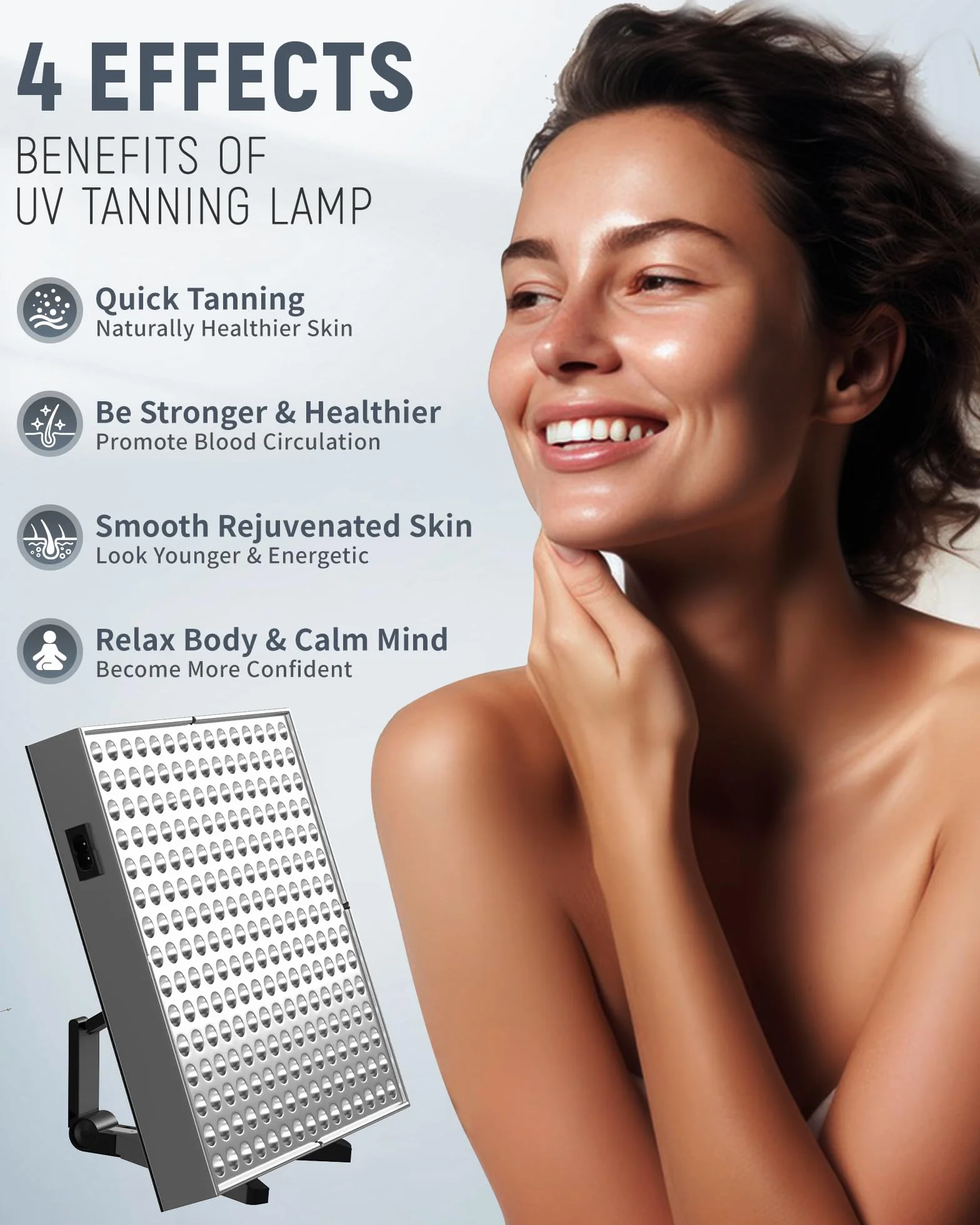 Solarium portátil 48 W con 225 LED para cara y cuerpo, soporte ajustable plegable y gancho para colgar