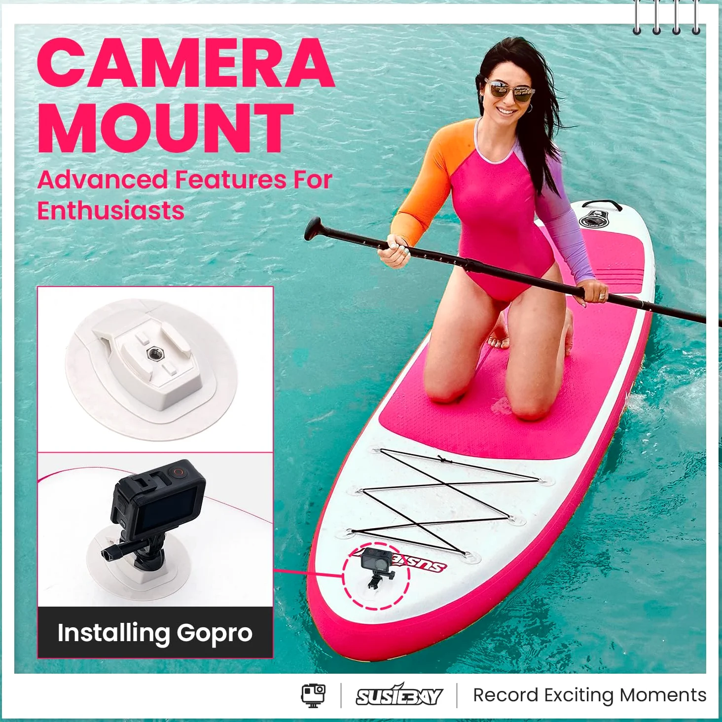 Tabla de remo inflable de pie, tabla de yoga rosa, tabla de remo para adultos, SUP para mujer, incluye bomba de doble acción, bolsa impermeable de 10 L