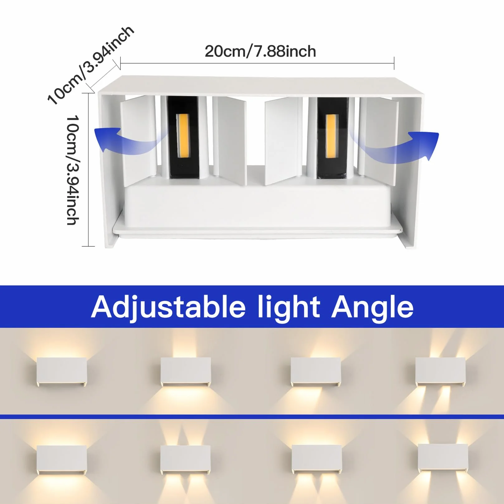 FUPE 25W LED Aplique Pared Exterior Interior IP65 Impermeable Apliques Pared Exterior Lámpara de Pared Aluminio Moderno Aplique Blanco 3000k Luz Cálida, Ángulo de luz Ajustable, Fácil de instalar