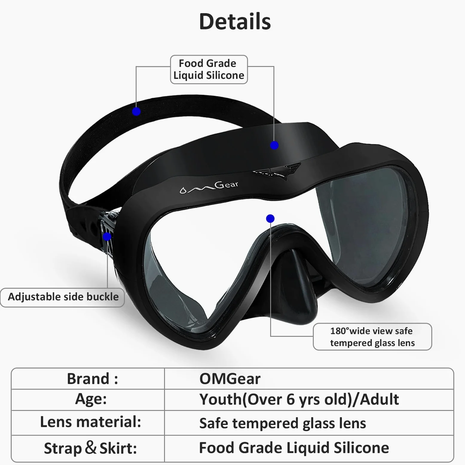 OMGear Máscara de buceo, equipo de esnórquel, máscara de esnórquel para niños y adultos, gafas de natación de silicona con cubierta de nariz para buceo, pesca submarina, correa de neopreno resistente