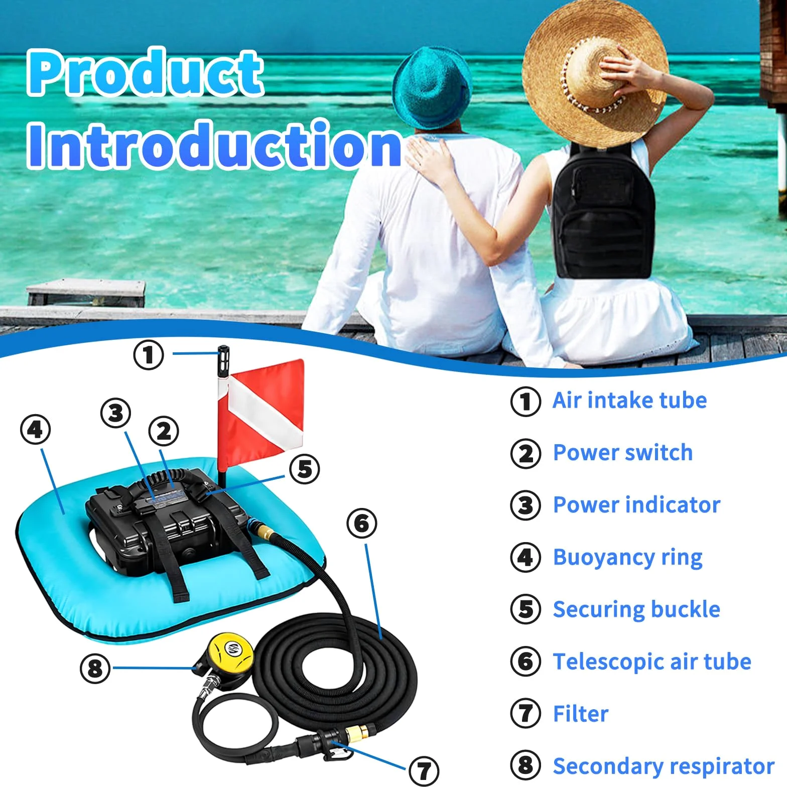 S-istema De Buceo Sin Tanque, 60-70 Min, Dispositivo De Respiración Subacuática, Profundidad Máxima De Buceo 10 M, Suministro De Aire De 52 L/Min, para Buceo Al Aire Libre Red-Basic