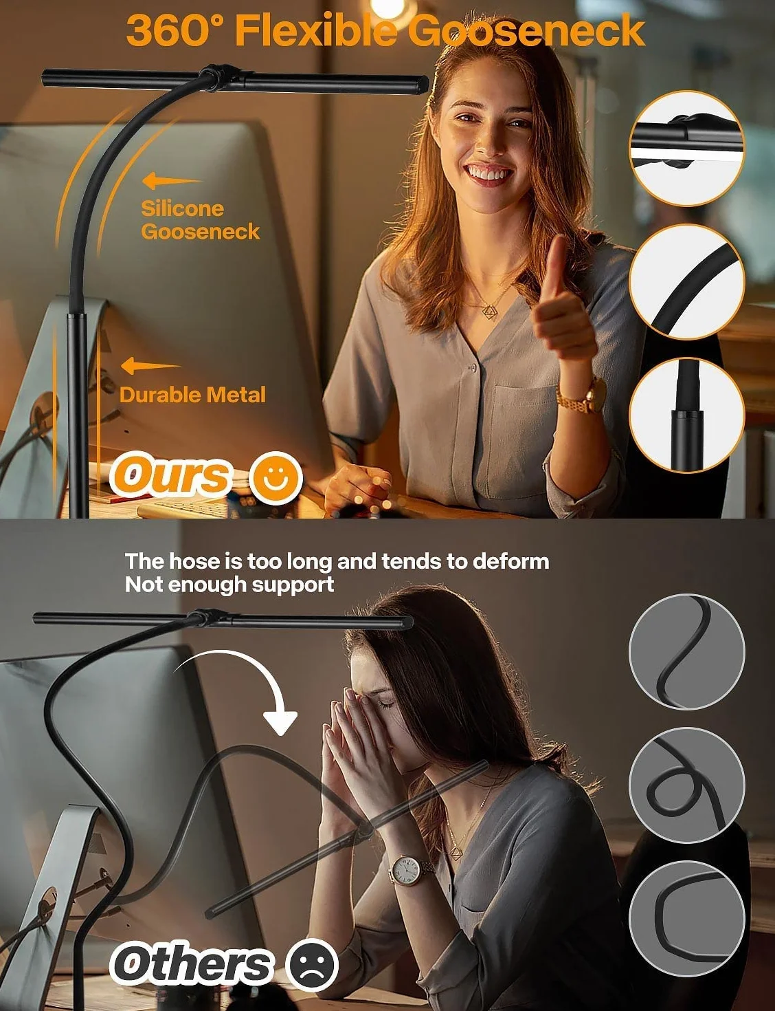 Kimimara Lámpara de Escritorio Pinza LED Flexo con Cuello de Cisne Regulable 5 Temperaturas 5 Niveles Brillo