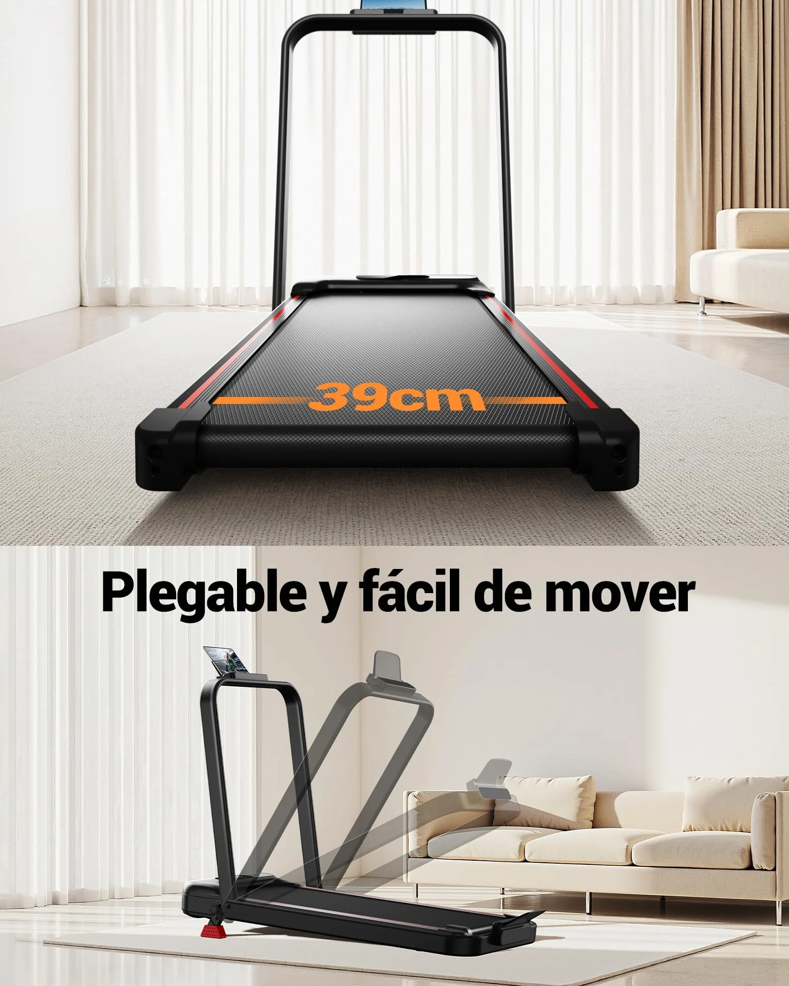 UMAY Cinta de Correr Plegable con Inclinación, Walking Pad,Amortiguación y Motor Silencioso de 3.0HP Cinta de Andar Plegable, 159 KG