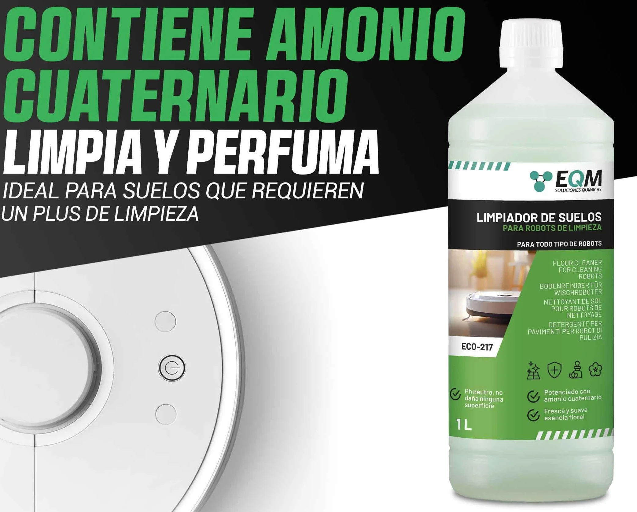 Limpiador de Suelos para Robots de Limpieza ECO-217 1L pH Neutro Aroma Floral