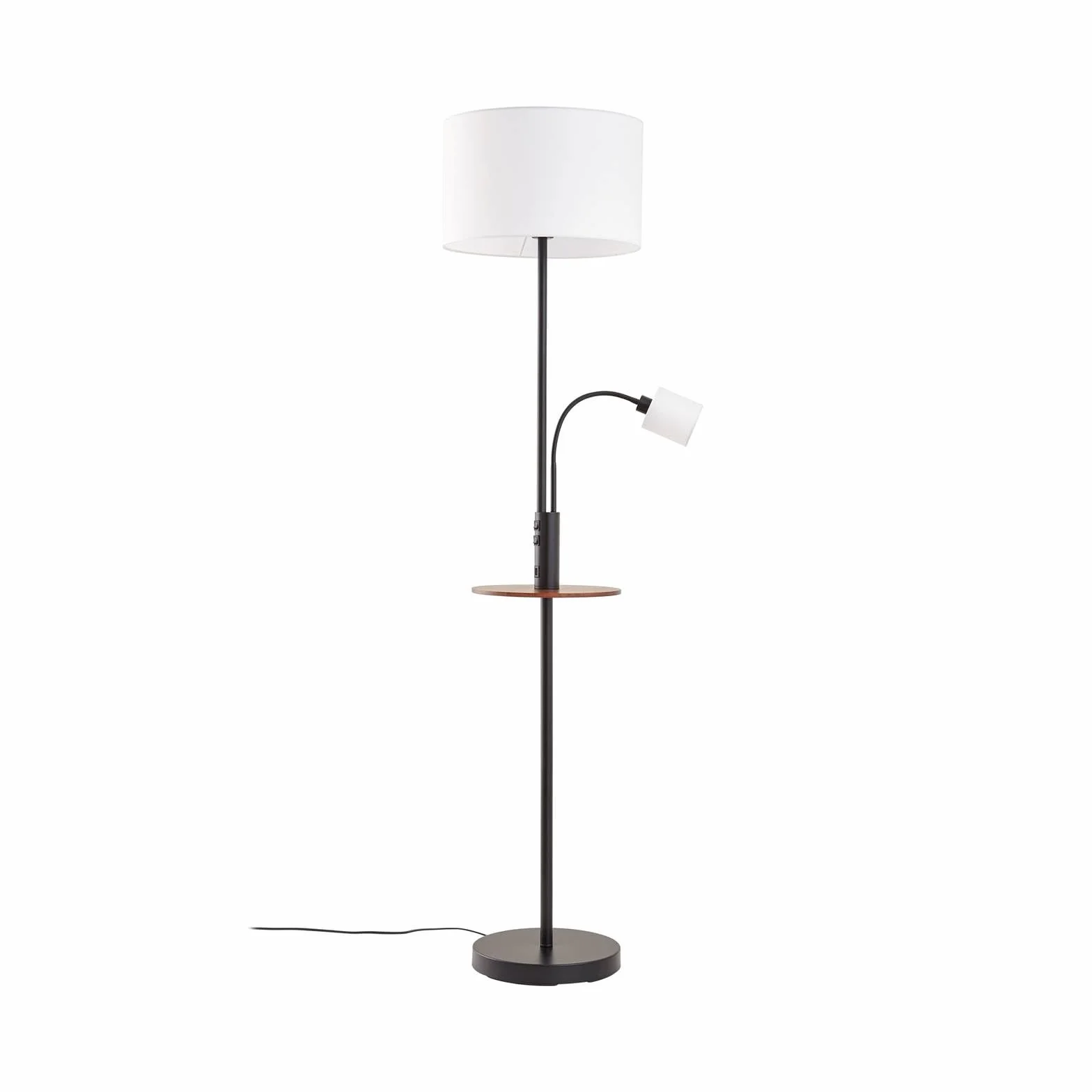 Lindby Lámpara de pie Aovan con estación carga USB Negro Metal Salón Comedor 1 llama E27