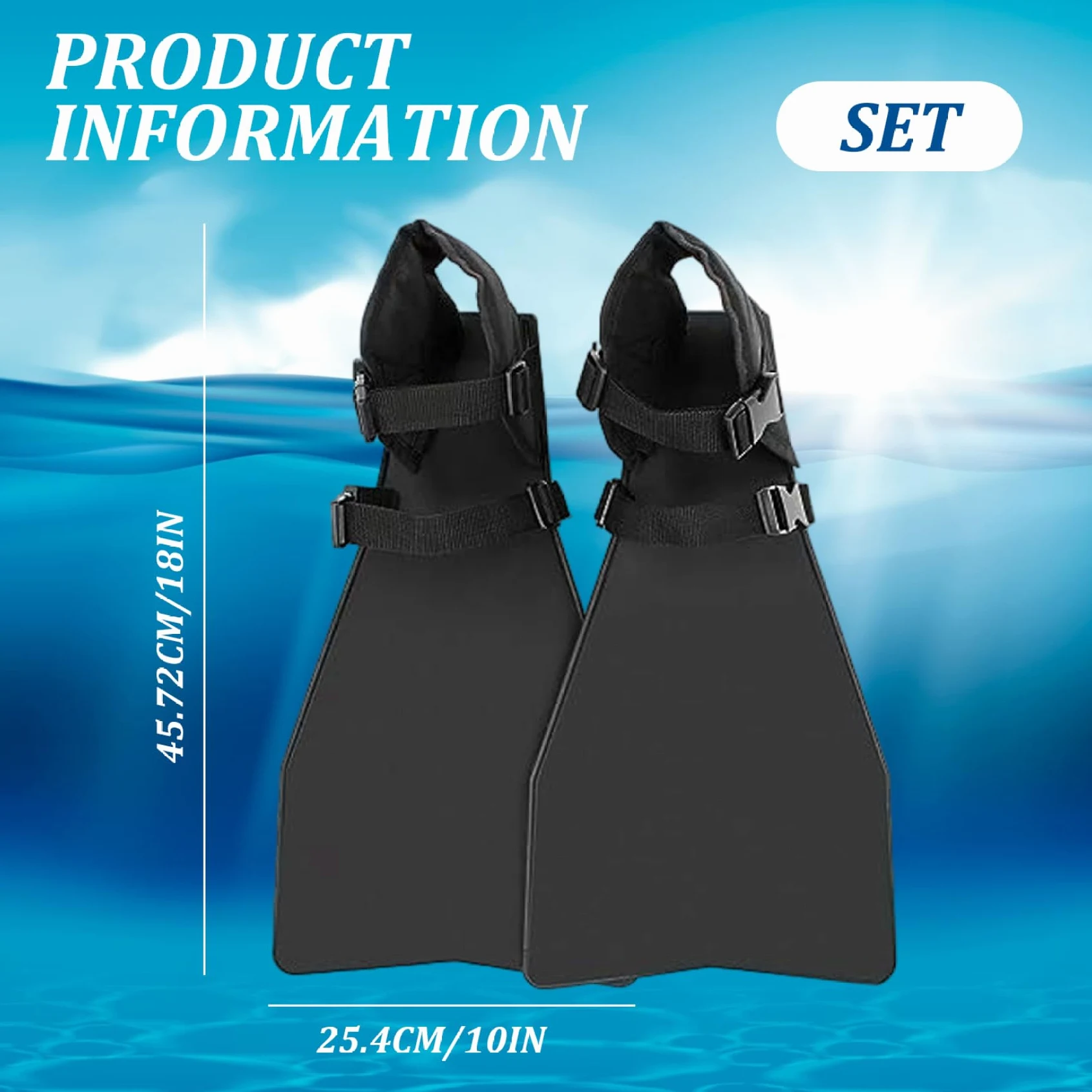 1 par de Aletas de Tubo Flotante, Aletas de natación para Pesca, Tubo Flotante, Pesca, submarina, Buceo, Negro, con Hebilla Ajustable Resistente a la abrasión