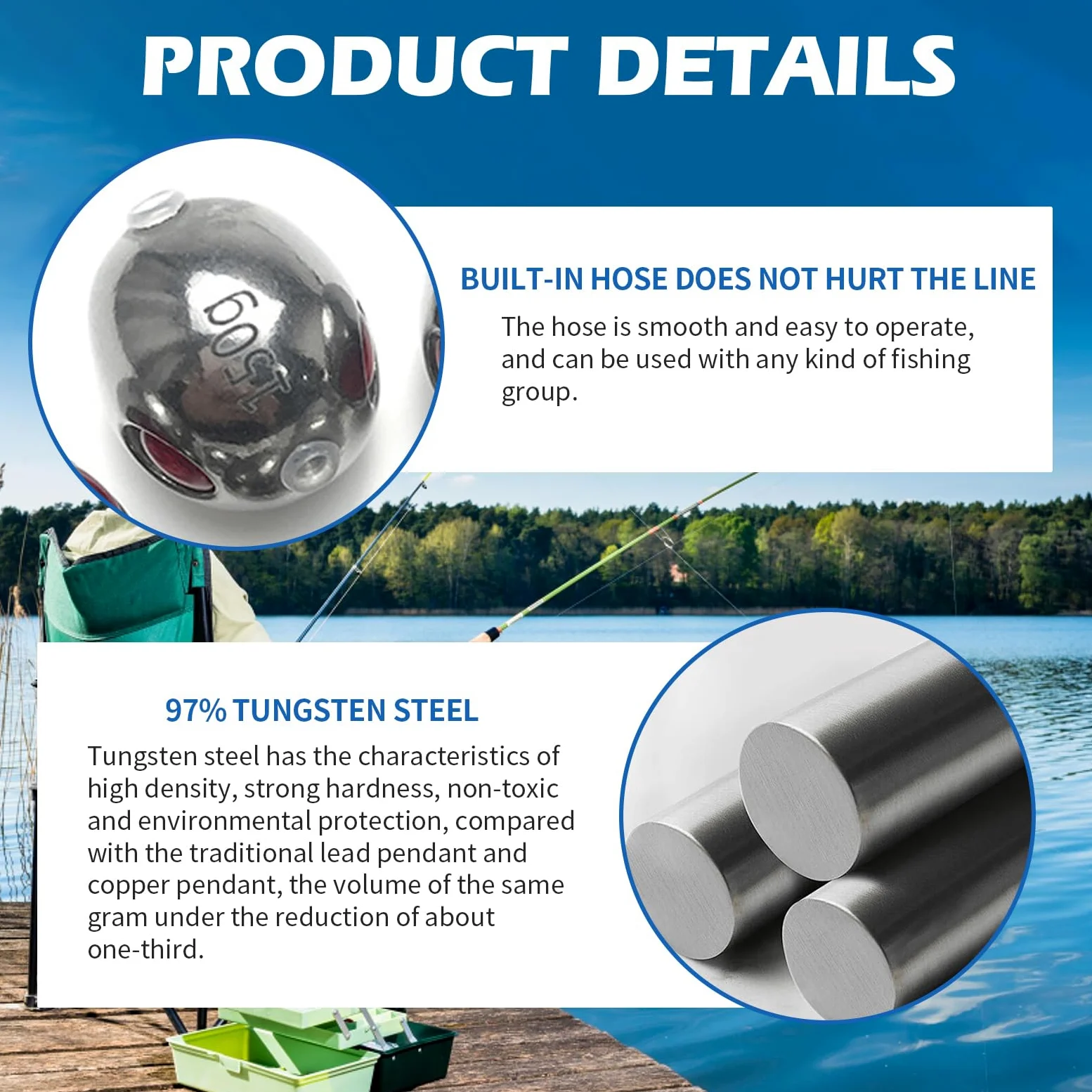 Fpeinc Pesas de pesca de aleación de tungsteno plomos de bola giratoria, plomos de doble anillo, 45 g-200 g, pesas de alta rigidez, plomos de bala de cañón para pesca en agua salada