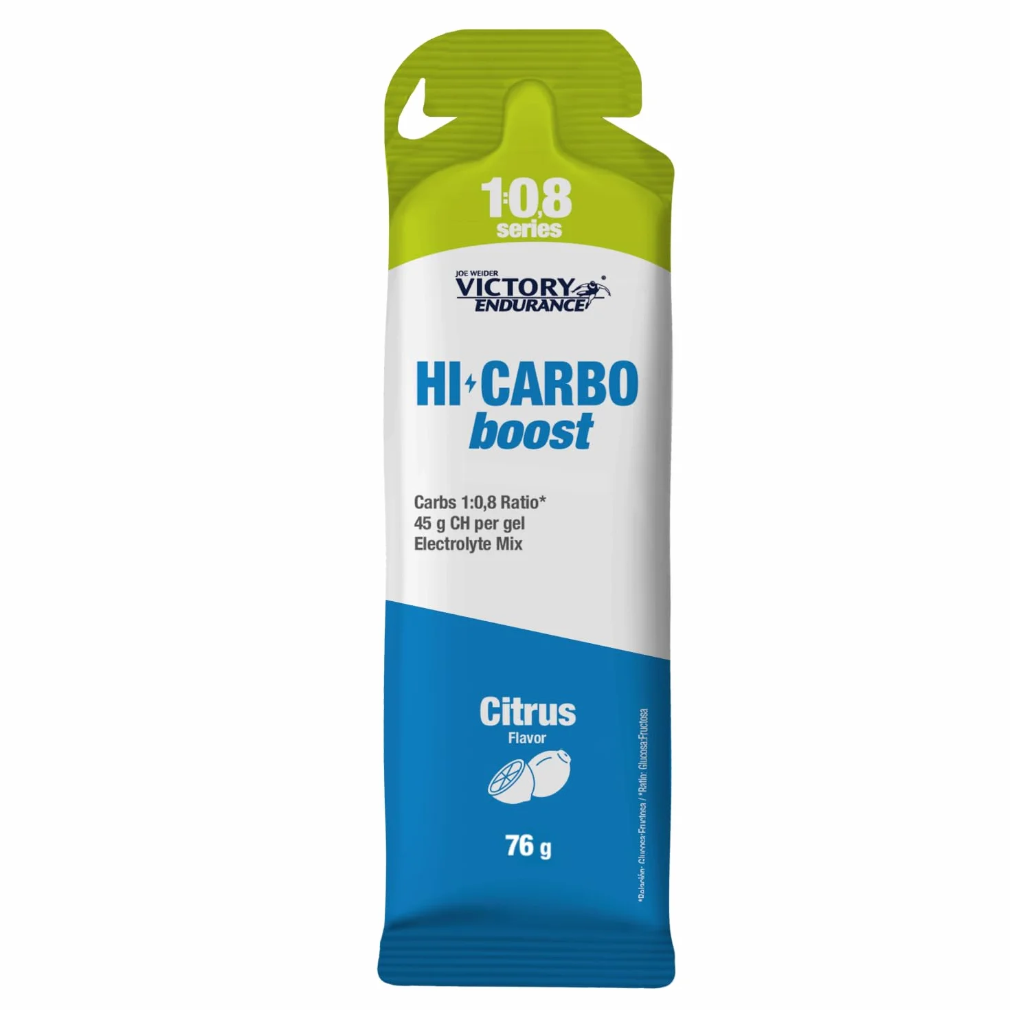 Victory Endurance HI Carbo Boost Gel 1:0,8 Series (12x76g) Cítricos Sin Cafeína 45g Carbohidratos 200mg Sodio Energía