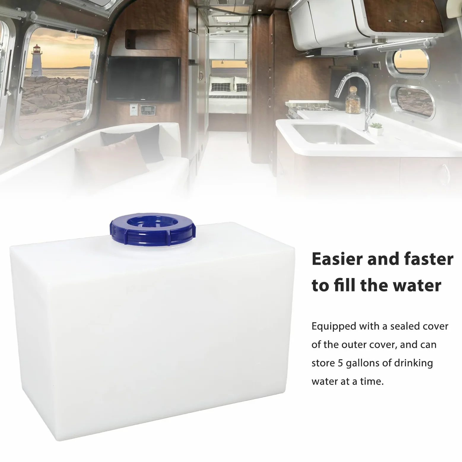 Luocute Tanque de Retención de Agua para Vehículos Recreativos de 5 Galones | LLDPE Cuadrado, Tanque de almacenamiento de agua dulce, con cubierta sellada, para yate de barco, remolque RV