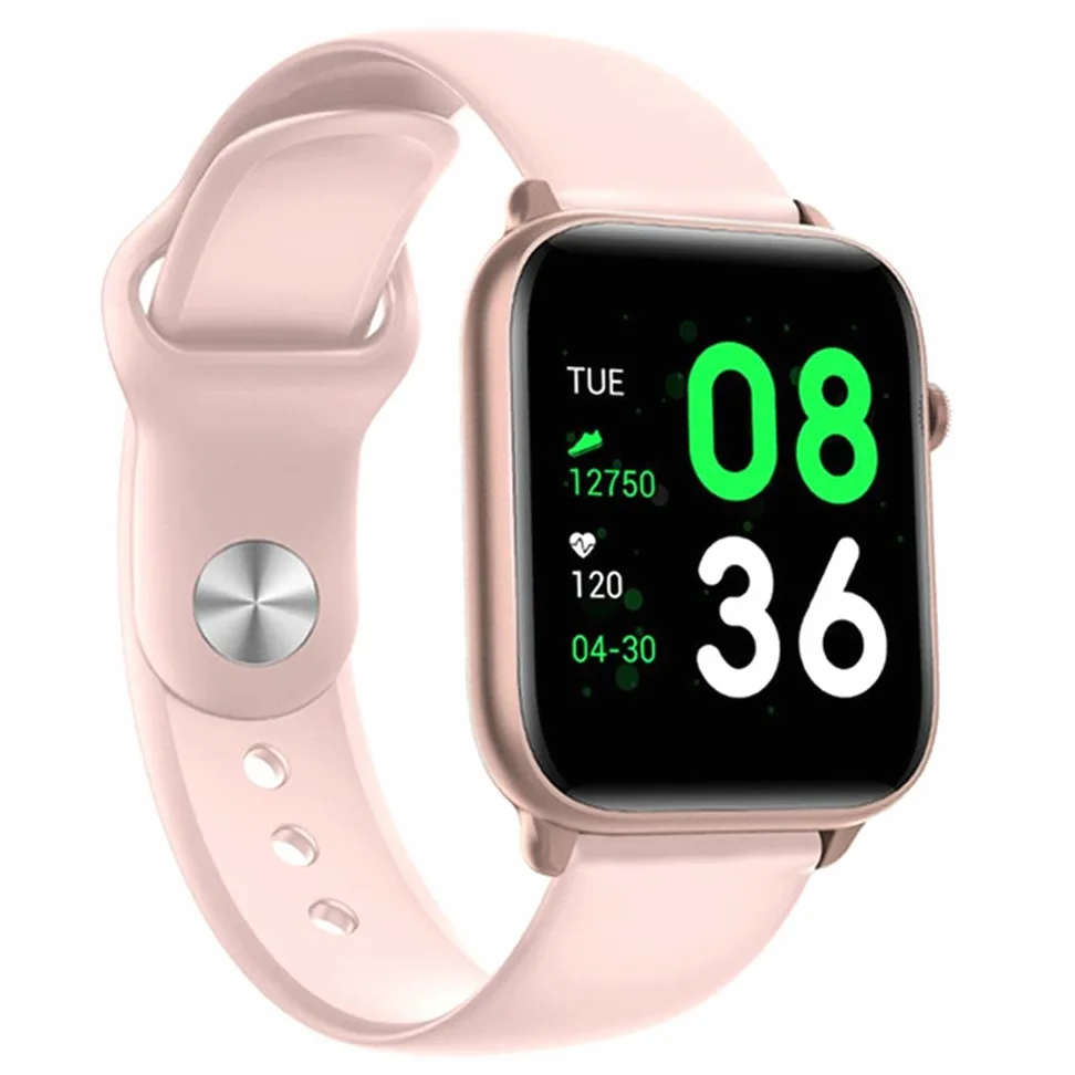 Reloj inteligente, rastreador de actividad física, medición de temperatura impermeable IP68, monitor de frecuencia cardíaca, pulsera deportiva para Android iOS (rosa)