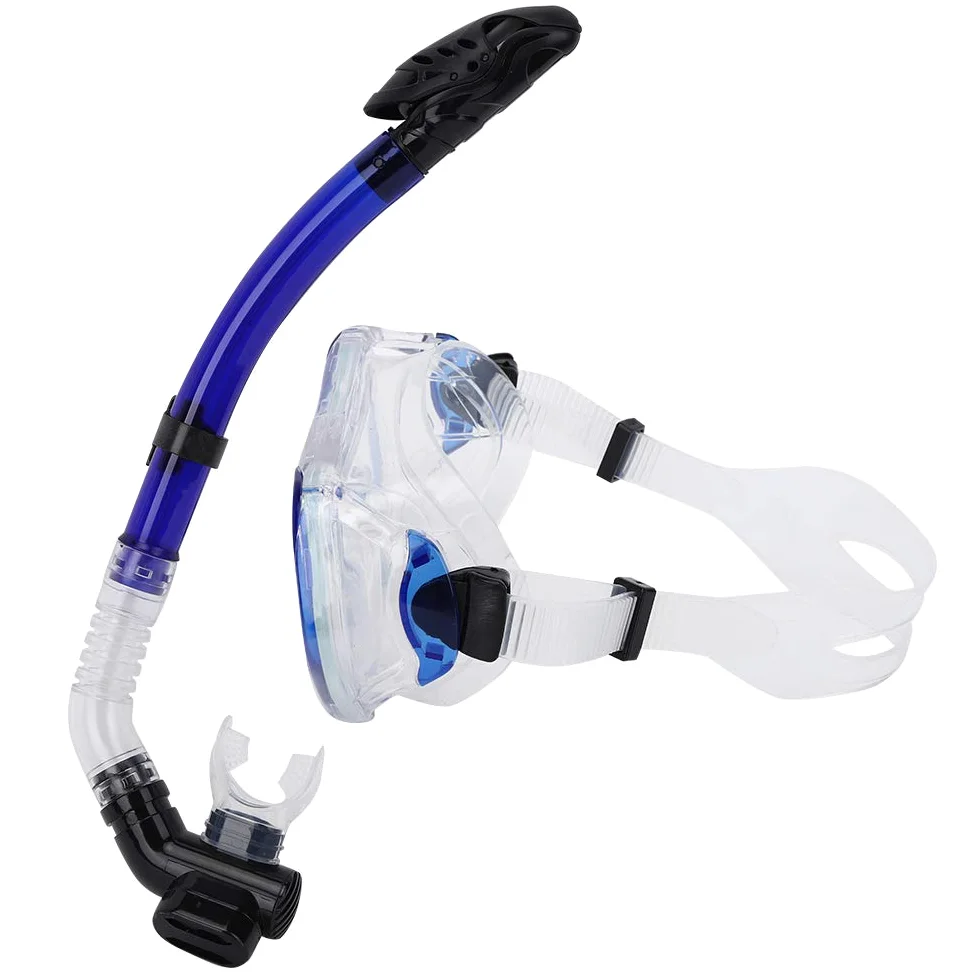 Máscara de Buceo con Marco Grande, Gafas de natación, Gafas antivaho para esnórquel, Tubo de respiración seco Impermeable para Nadar en o Negro