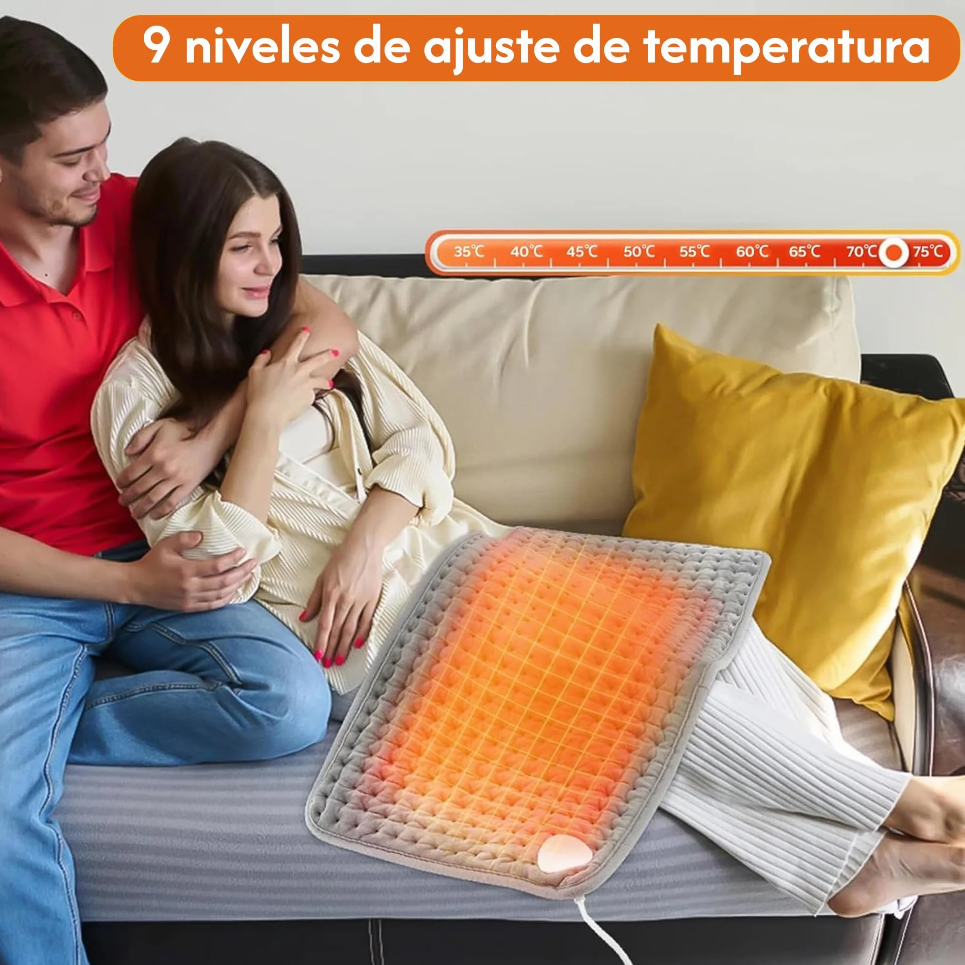 Almohadilla Eléctrica 30 x 60 cm para Espalda, Cuello y Abdomen, Cojín Calefactor con Pantalla Digital, 9 Niveles de Calor y Apagado Automático, Uso Doméstico