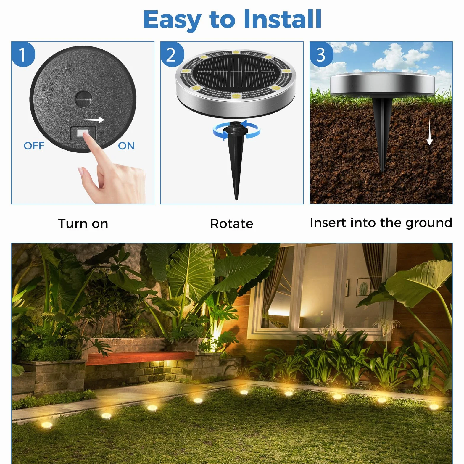 Peasur 12 Paquetes Luces Solares LED Exterior Jardin Suelo IP65 Impermeable Blanco Cálido