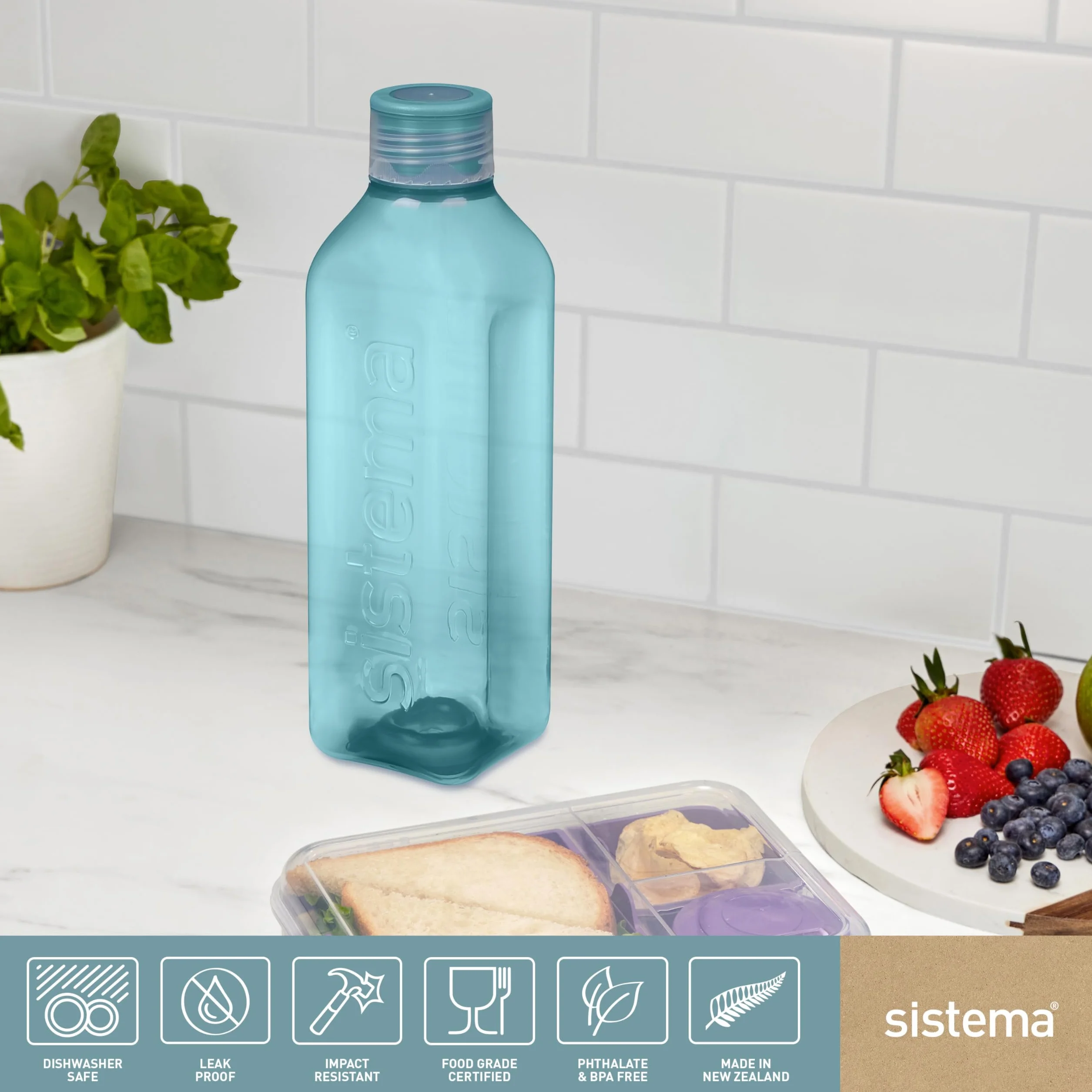 Sistema Square Botella agua 1 Litro | Hermética Botella agua niña | Piedra azul turquesa | 1 unidad