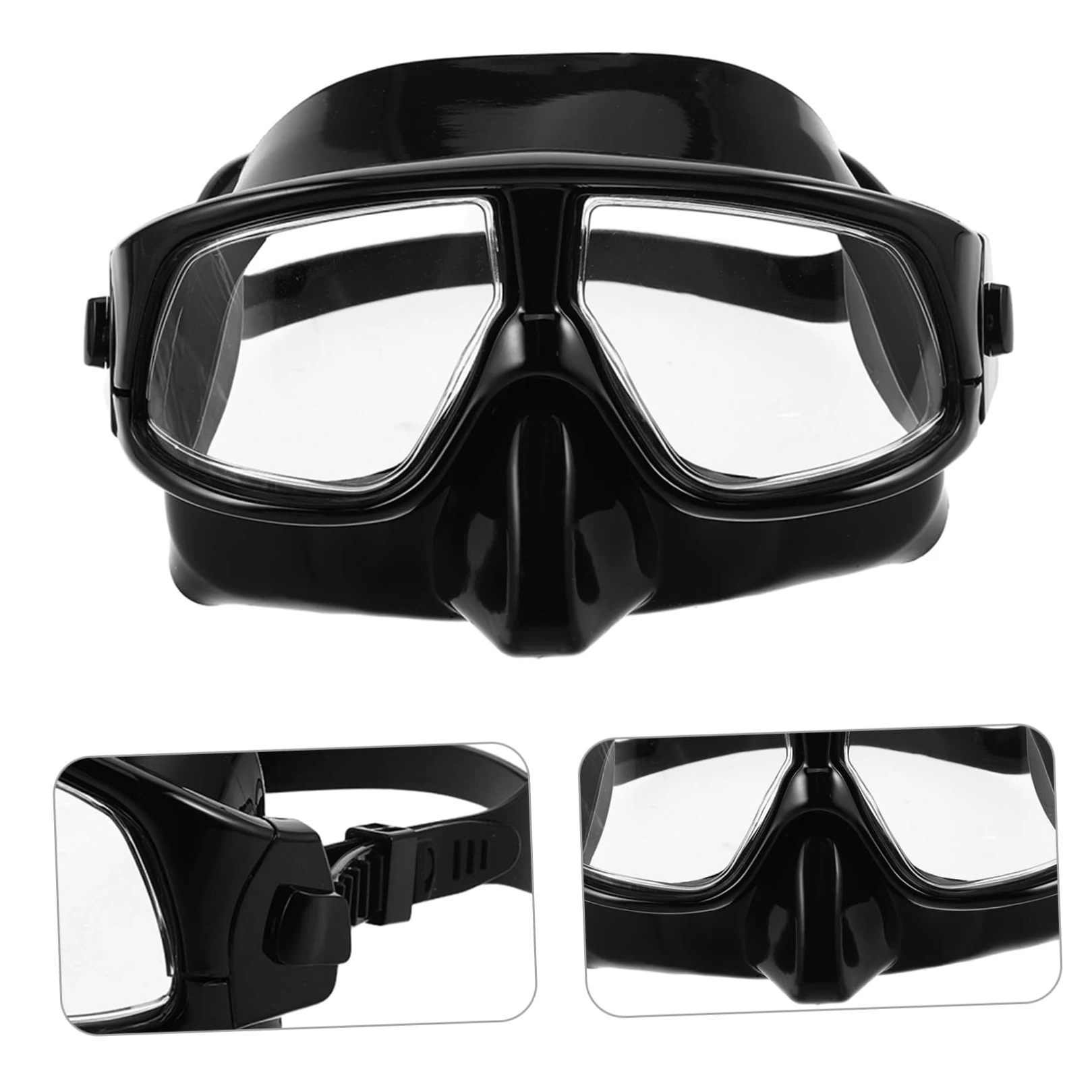 Máscara de Buceo para Snorkel con Tapa Nasal, Negra, Silicona | Correa Ajustable, Diseño de Amplia Visión, para Adultos, Natación y Uso Libre