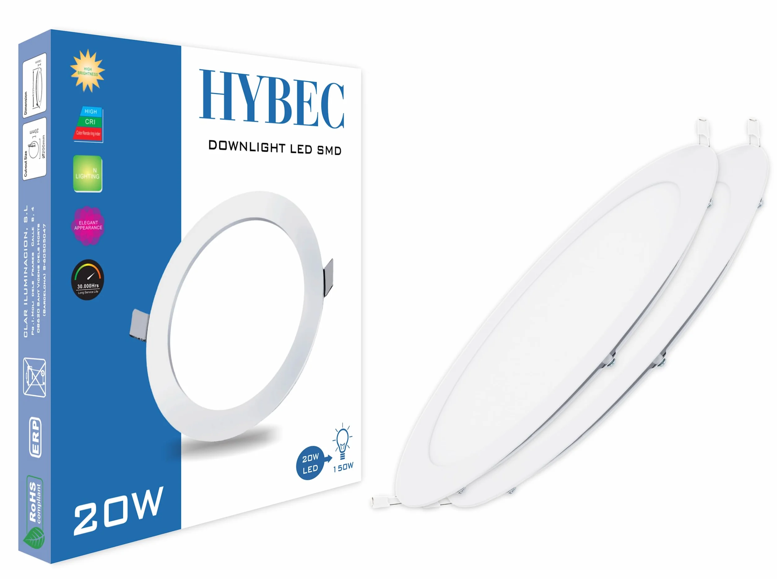Downlight LED Empotrable 220mm 20W 6500K Pack 2 Focos Interior Techo