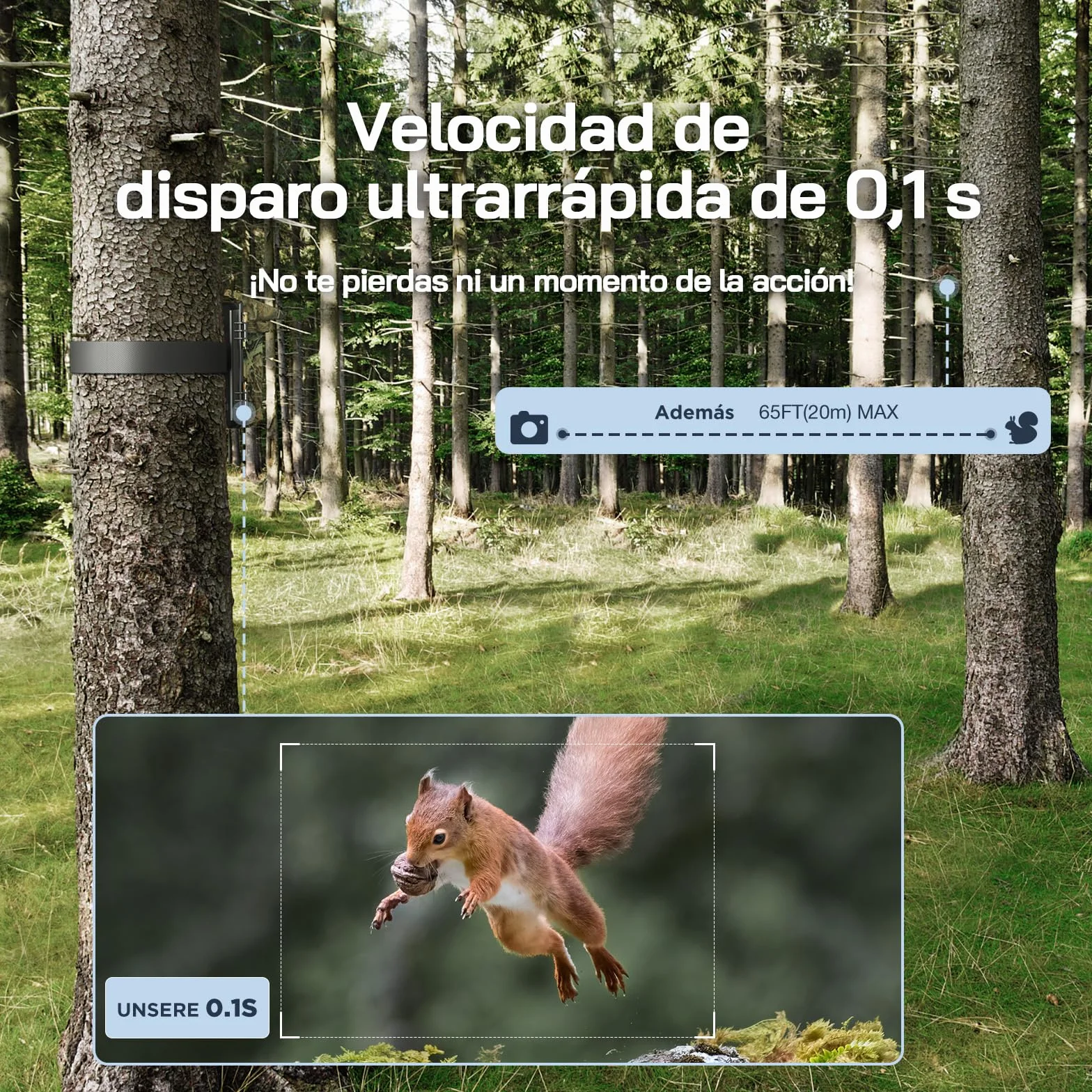 WOLFANG Cámara de Caza Solar 4K 30fps 46MP, WiFi Bluetooth Camara Fototrampeo con Visión Nocturna, Disparo de 0.1 s, IP66 Impermeable, Camara Caza para Monitoreo de Vida Silvestre con Tarjeta Micro SD