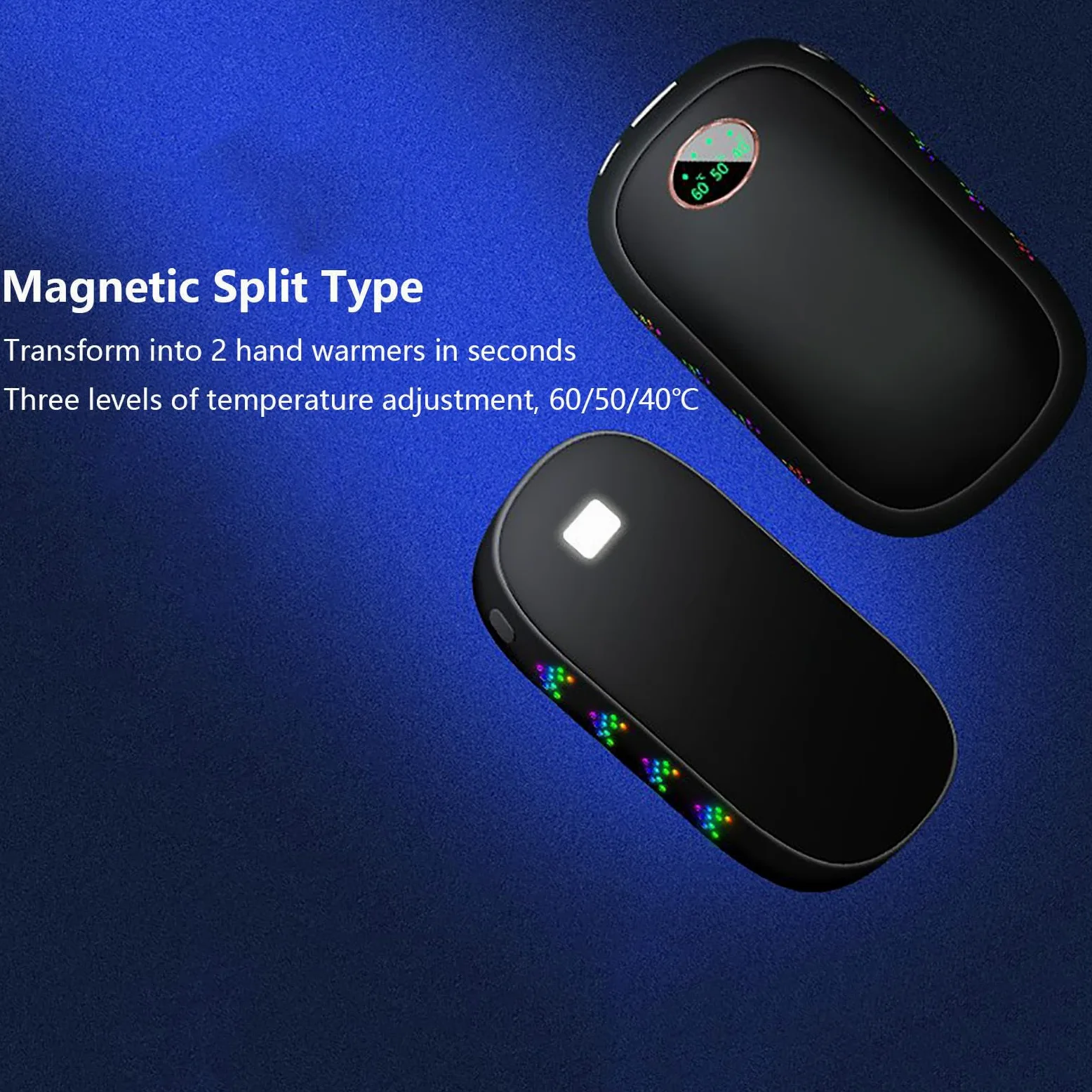 Calentadores de Manos eléctricos Recargables, Paquete de 2, 10 000 mAh, Calentadores de Manos para Acampar, USB-C Dividido, 10 Horas de Calidez, 3 Niveles de Calor hasta 140 ℉, reg