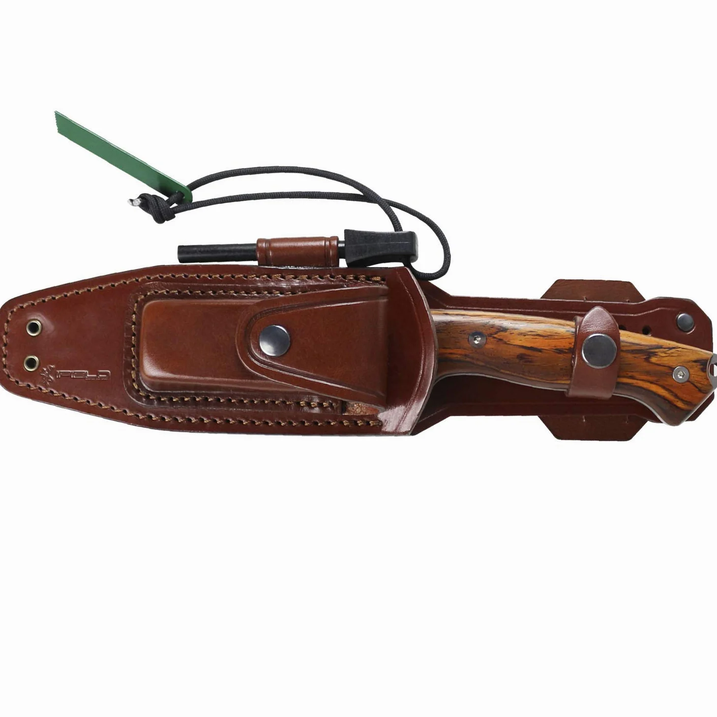 iFIELD Cuchillo de caza deportivo Workout EL29104, hoja de 15 cm MOVA satinado, funda de piel marrón con pedernal y piedra de afilar, herramienta de camping para pesca, caza, actividad deportiva