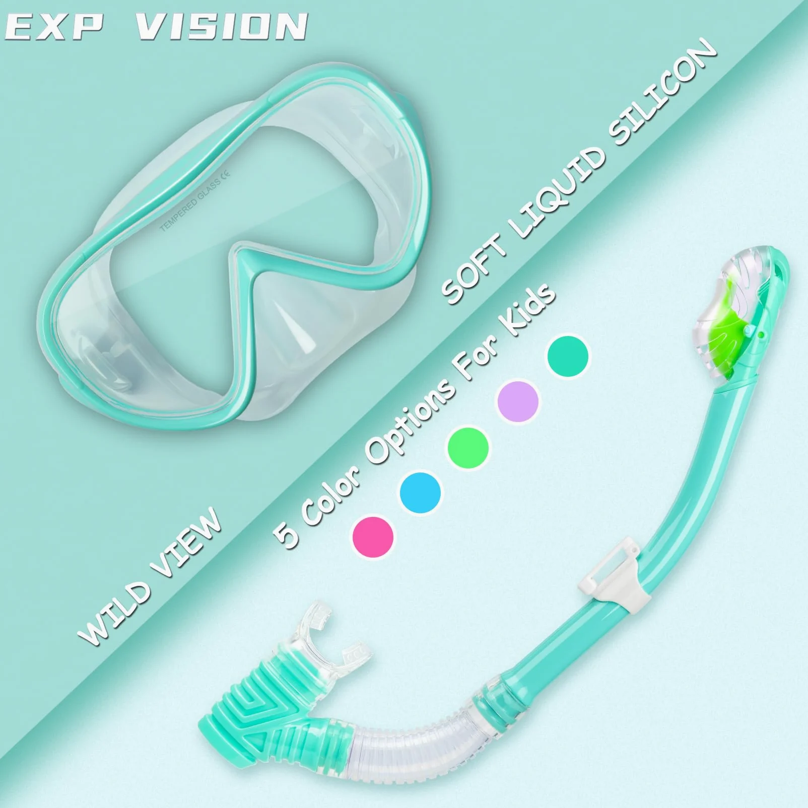 Kids Snorkel Set, Child Diving Mask Anti-Fog Swimming Goggles Dry Snorkel Children Snorkeling Swimming Gear for Youth Boys Girls Age 4-14 (Aqua Set)