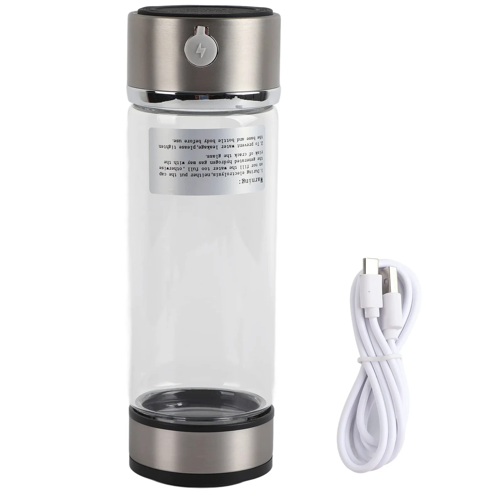 Generic Botella Purificadora de Agua de Hidrógeno con Carga USB, Taza Ionizadora Portátil con Vidrio de Alto Borosilicato de 420ml para Uso en Viajes y Oficinas