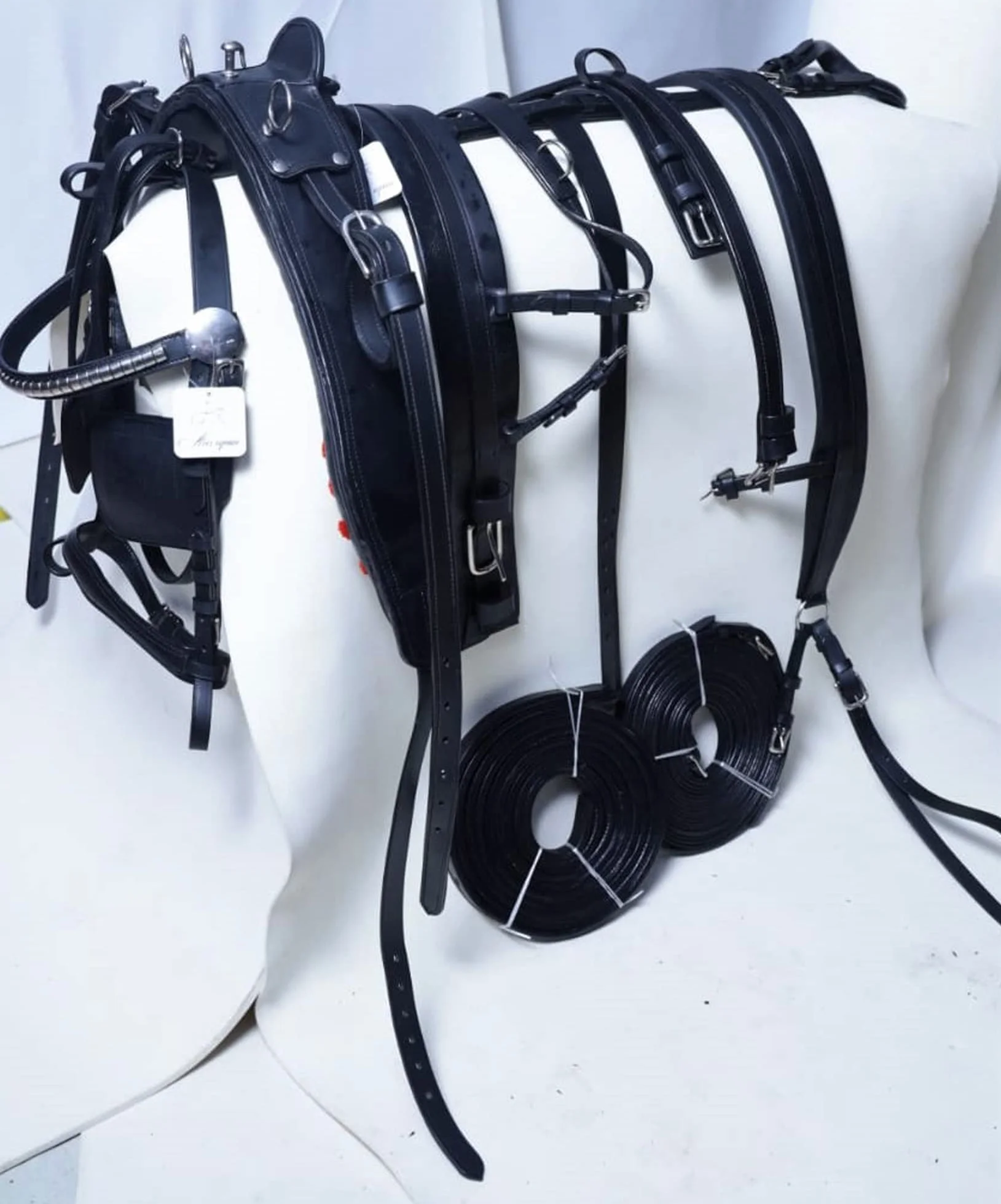 Arnés de piel resistente para carro de caballos, negro extra completo