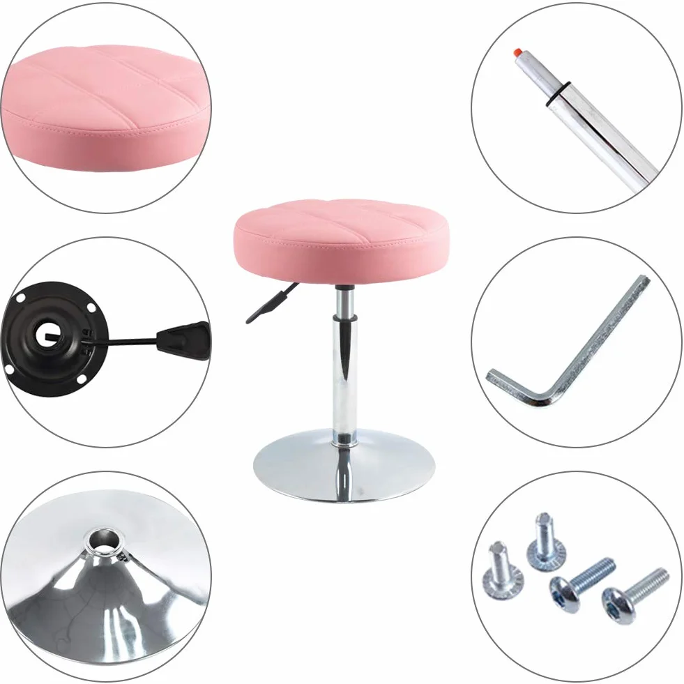 FURWOO Round Salon Massage Silla Giratorio de Trabajo para Barbería Beauty Salon (Rosa)