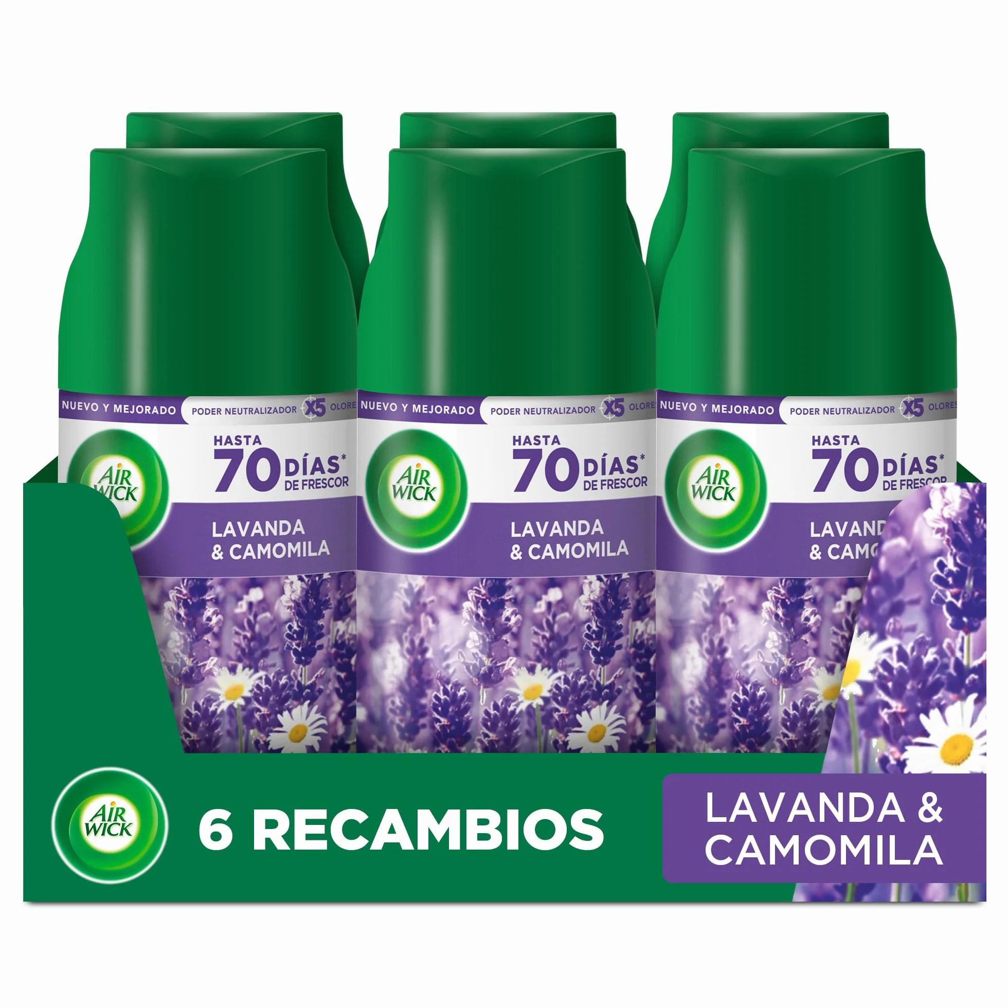 Air Wick Freshmatic Recambio Ambientador Spray Automático Lavanda Pradera Purpura 6 x 250 ml