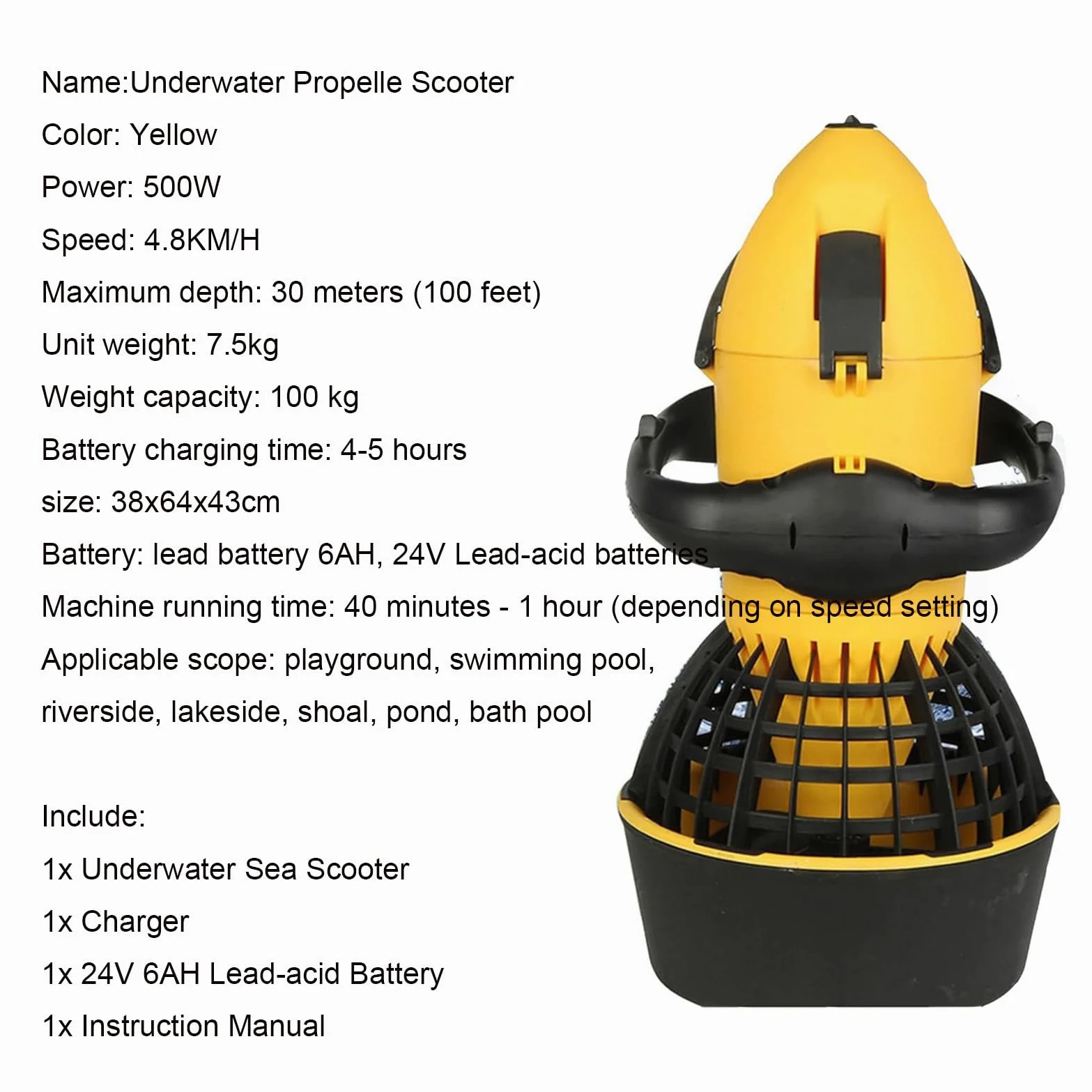 Scooter submarino de propulsión acuática, dispositivo sumergible con hélice de agua, batería de litio de 500 W, dispositivo de natación para deportes acuáticos en piscinas.,Orange