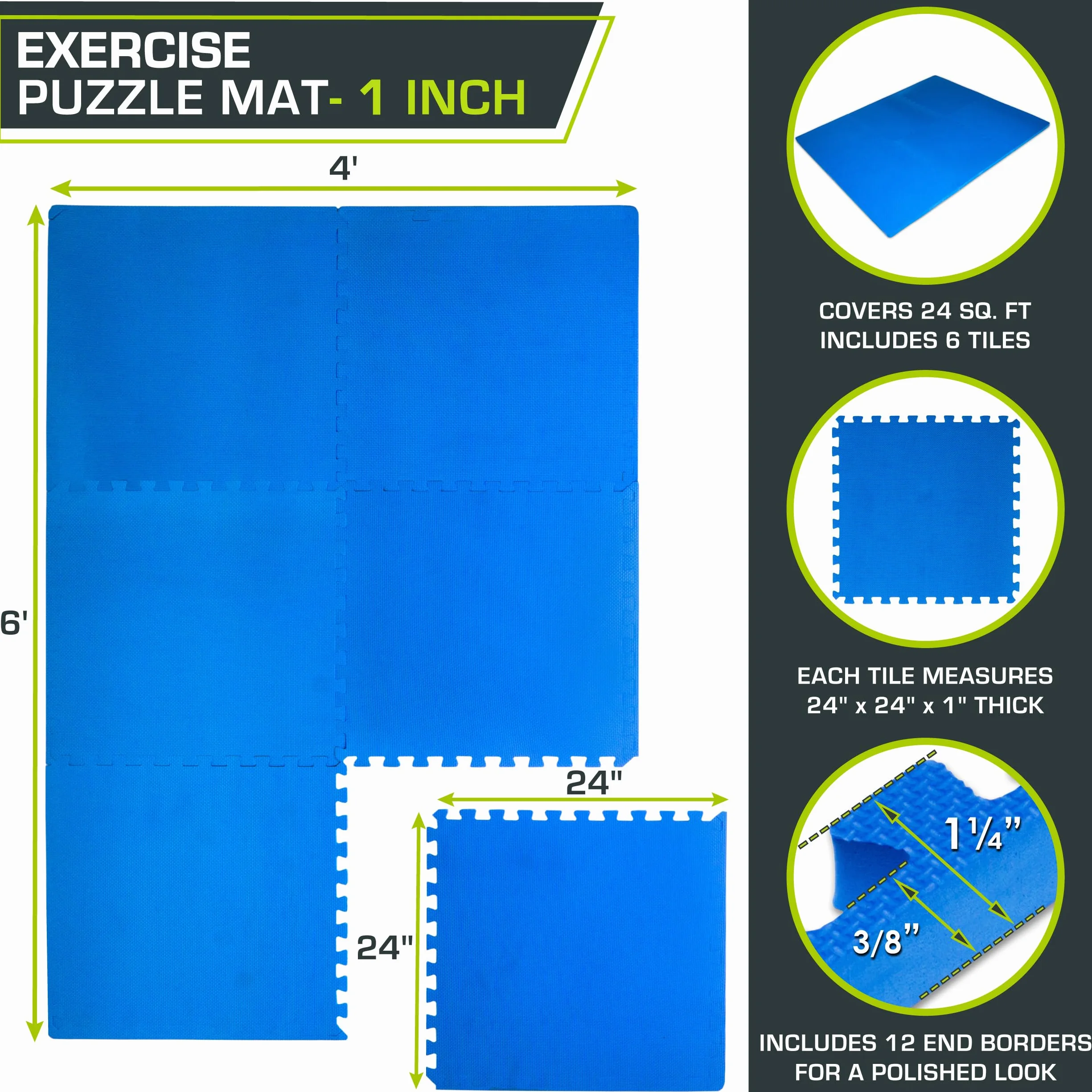 ProsourceFit Extra Thick Puzzle Exercise Mat 3/4” and 1", EVA Foam Interlocking Tiles for Protective, Cushioned Workout Flooring for Home and Gym Equipment