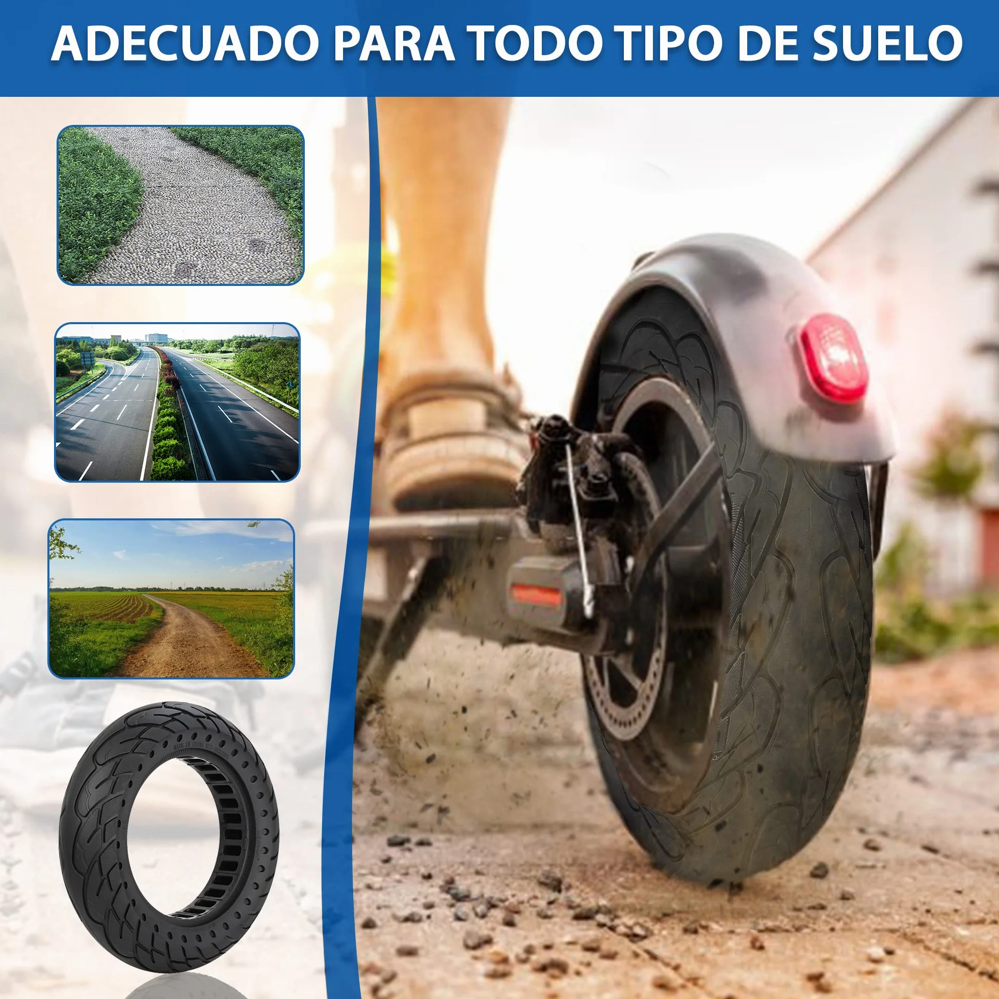Ruedas Macizas 10x2.125 Antipinchazos Compatible con Xiaomi 4 Lite, Smartgyro Ziro, Vivobike S2 Max, Navee V25i Pro (2uds)