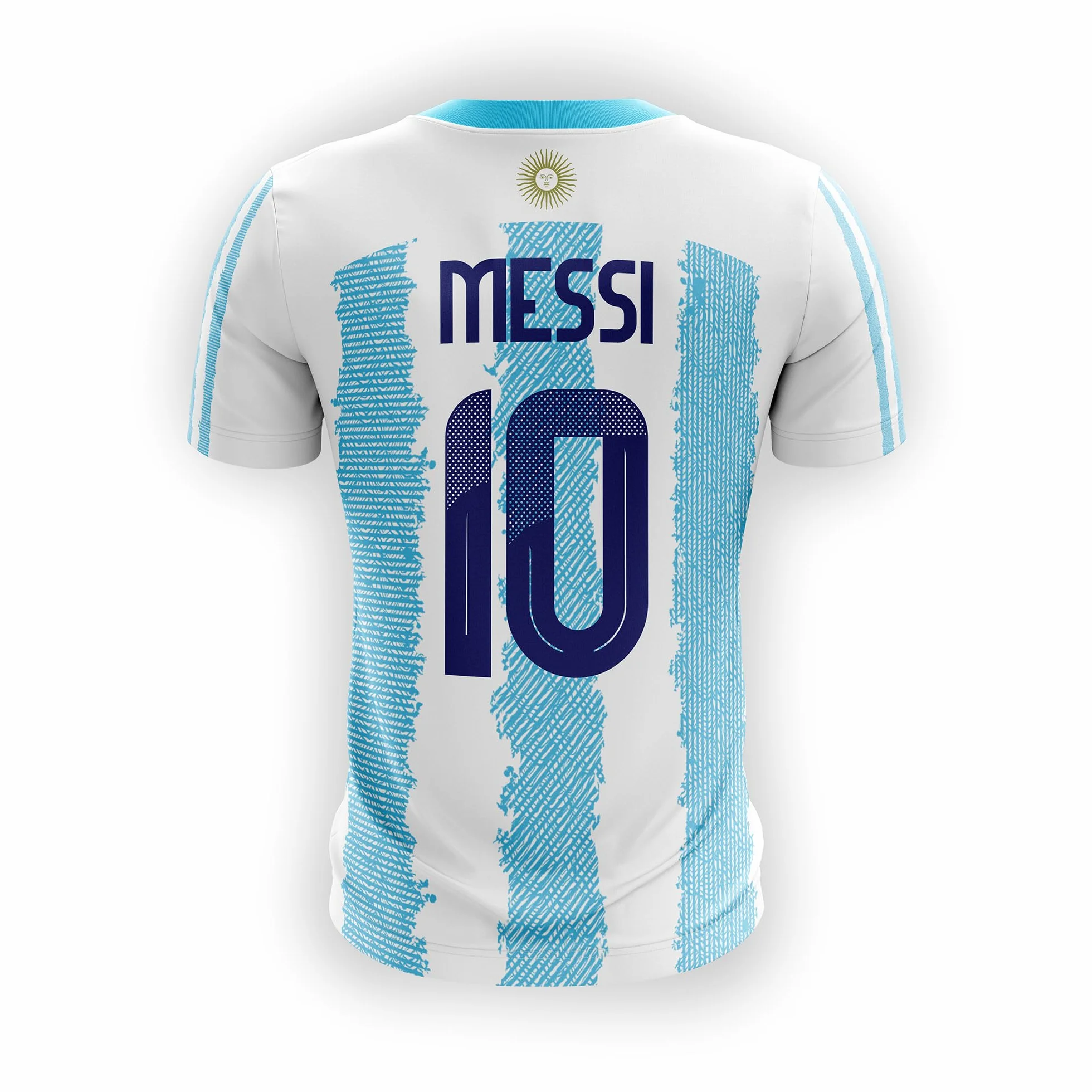 Lionel Messi & Argentina. Camiseta Deportiva, de fútbol. Estilo Deportivo. Unisex. 100% Interlock. Diseño de fantasía. Somos Sportivo Maglietta. CAM0092.
