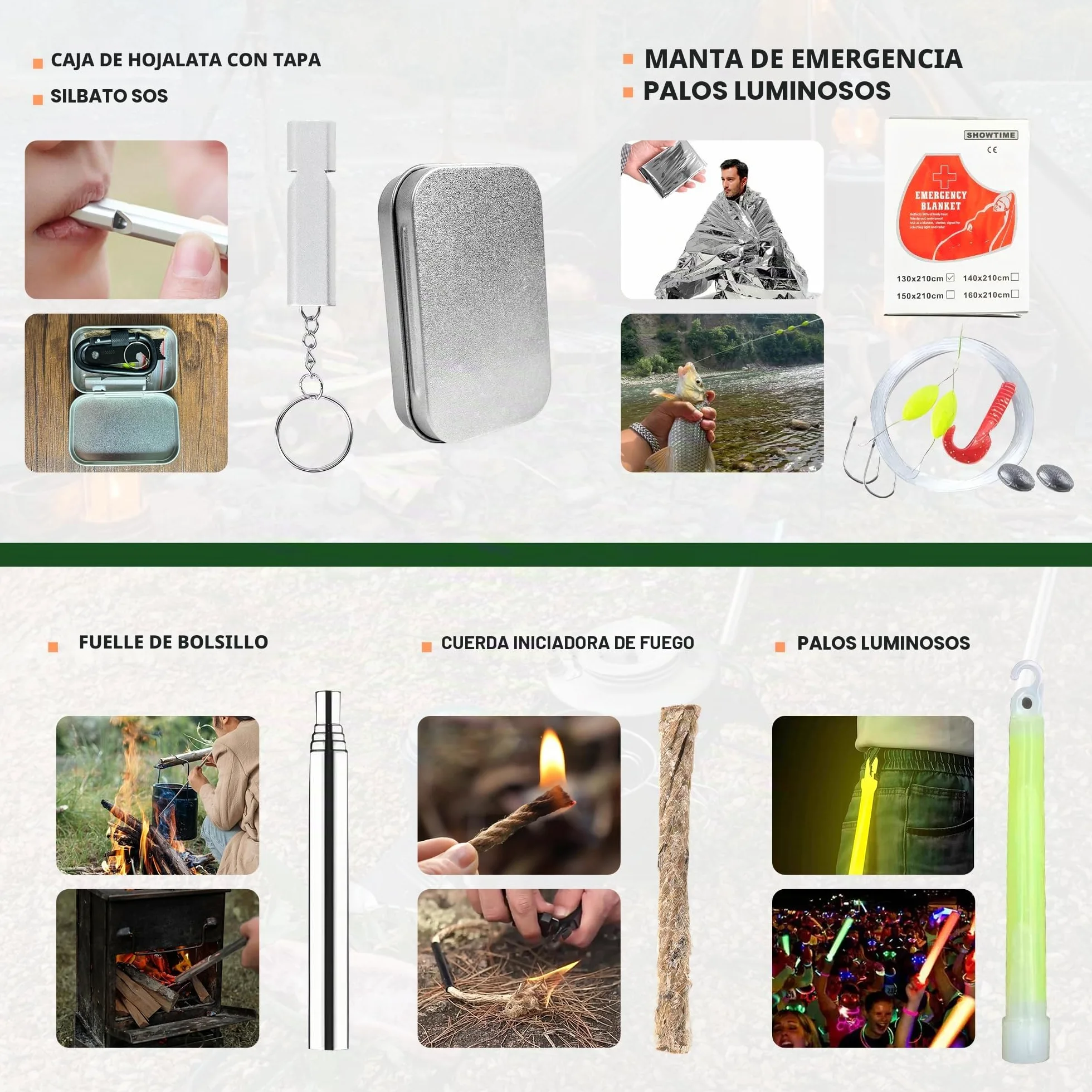 Kit de supervivencia 20 en 1, equipo de emergencia, kit de supervivencia militar de alta calidad, paquete de supervivencia, mochila de emergencia llena, equipo para exteriores, set de supervivencia